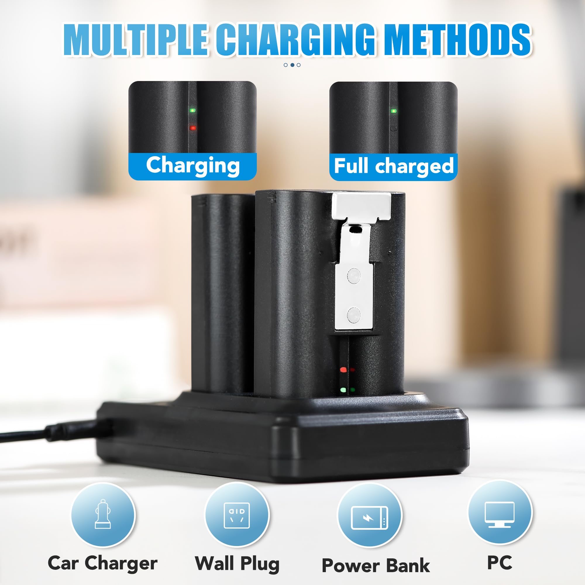 Batteria di ricambio da 7200 mAh per anello, confezione da 2 batterie ricaricabili a sgancio rapido V4 con stazione di ricarica display a LED per fotocamera ad anello 2/3/4, faretto e stick up cam