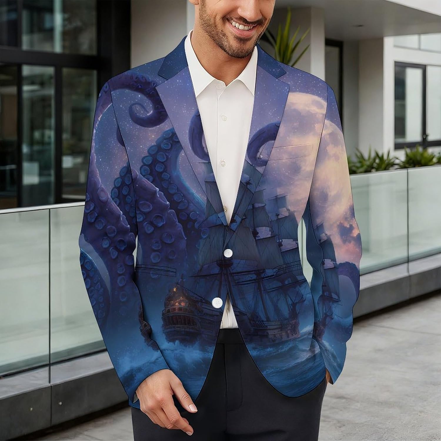 Octopus Monster Sailing Mens Casual Blazer Two Button Sport Coat Business Suit Jacket