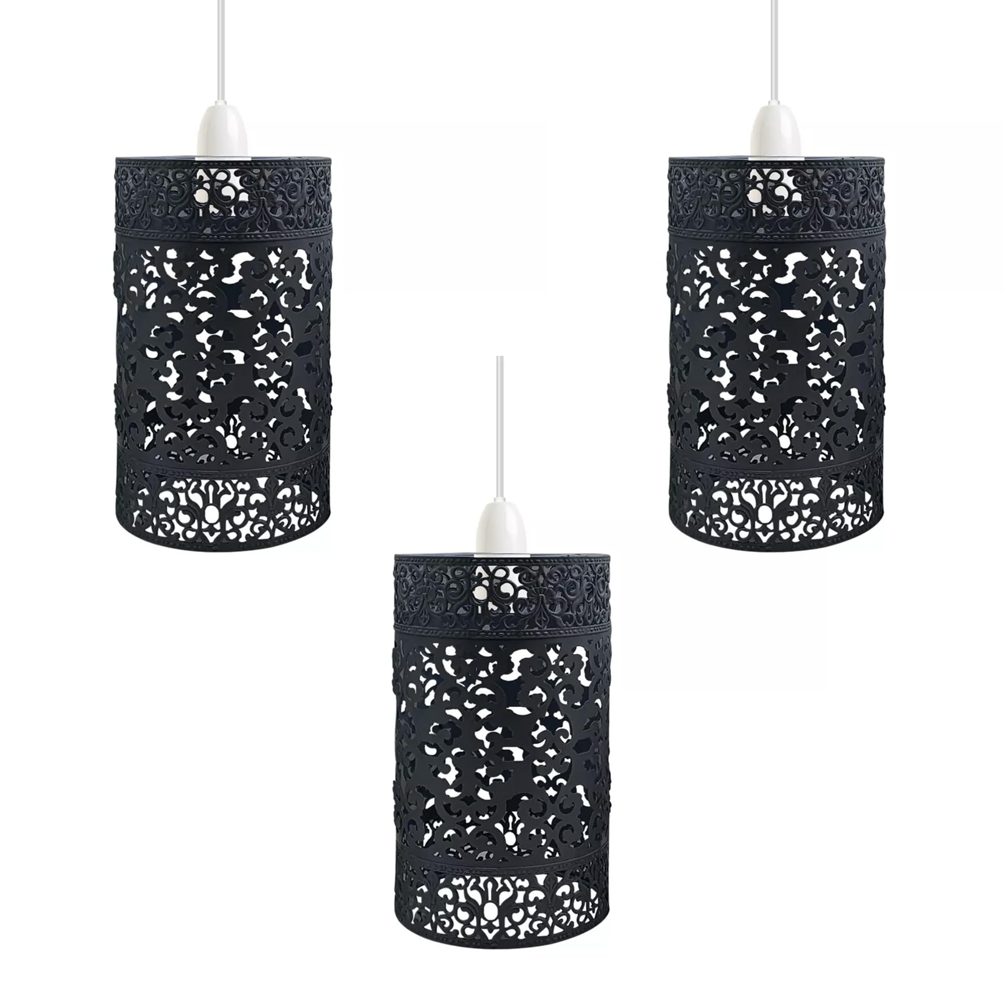 LEDSone 3 x Retro Metal Lamp Shades Living Room Ceiling Light Barn Shaped 30cm Easy fit Lampshades only for Pendant Lamp for Kitchen Living Room Style 1 Black Pack 3