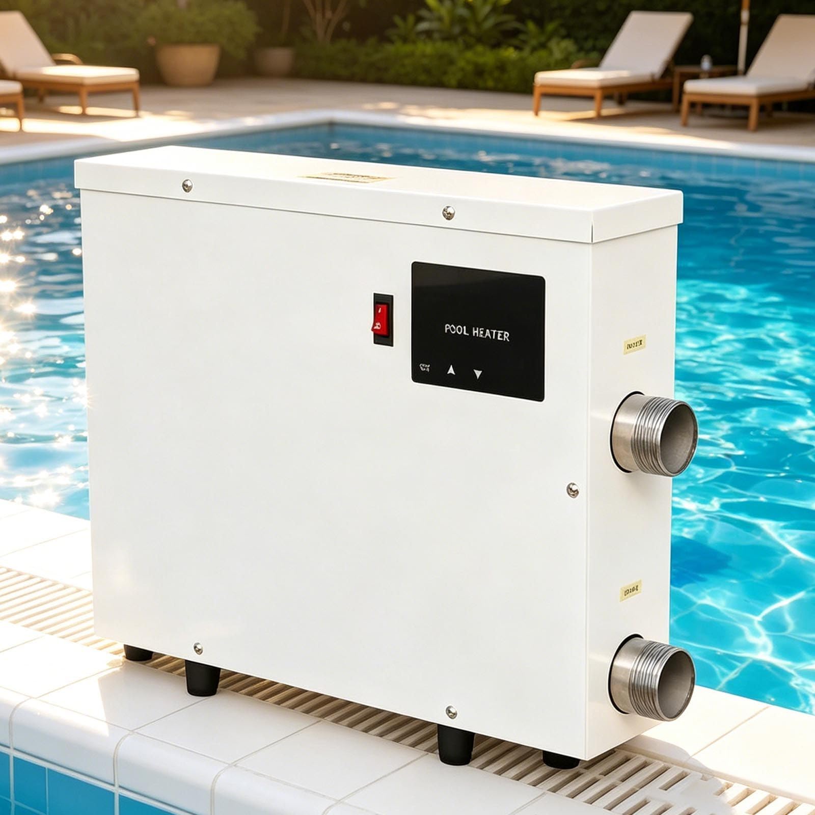 Réchauffeur Piscine Électrique 220V/380V 5,5kw/9kw/11kw/15kw, Chauffage Piscine INOX avec Écran Tactile, Thermostat 20–50 °C pour Spa, Cuve et Piscine Privée 5.5kw