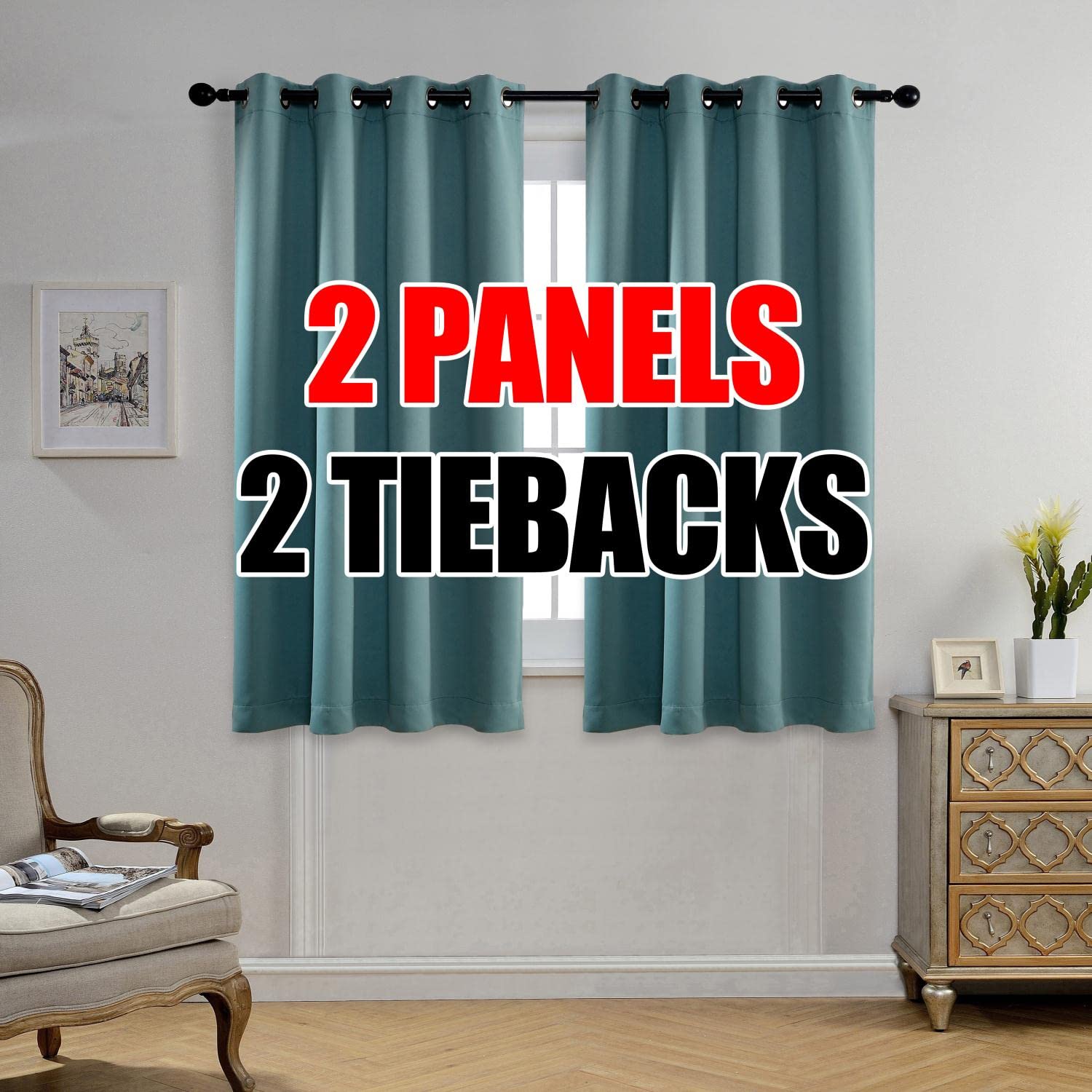 MIUCORoom Darkening Grommet Blackout Curtains for Bedroom 52 x 63 Inch Teal 2 Panels