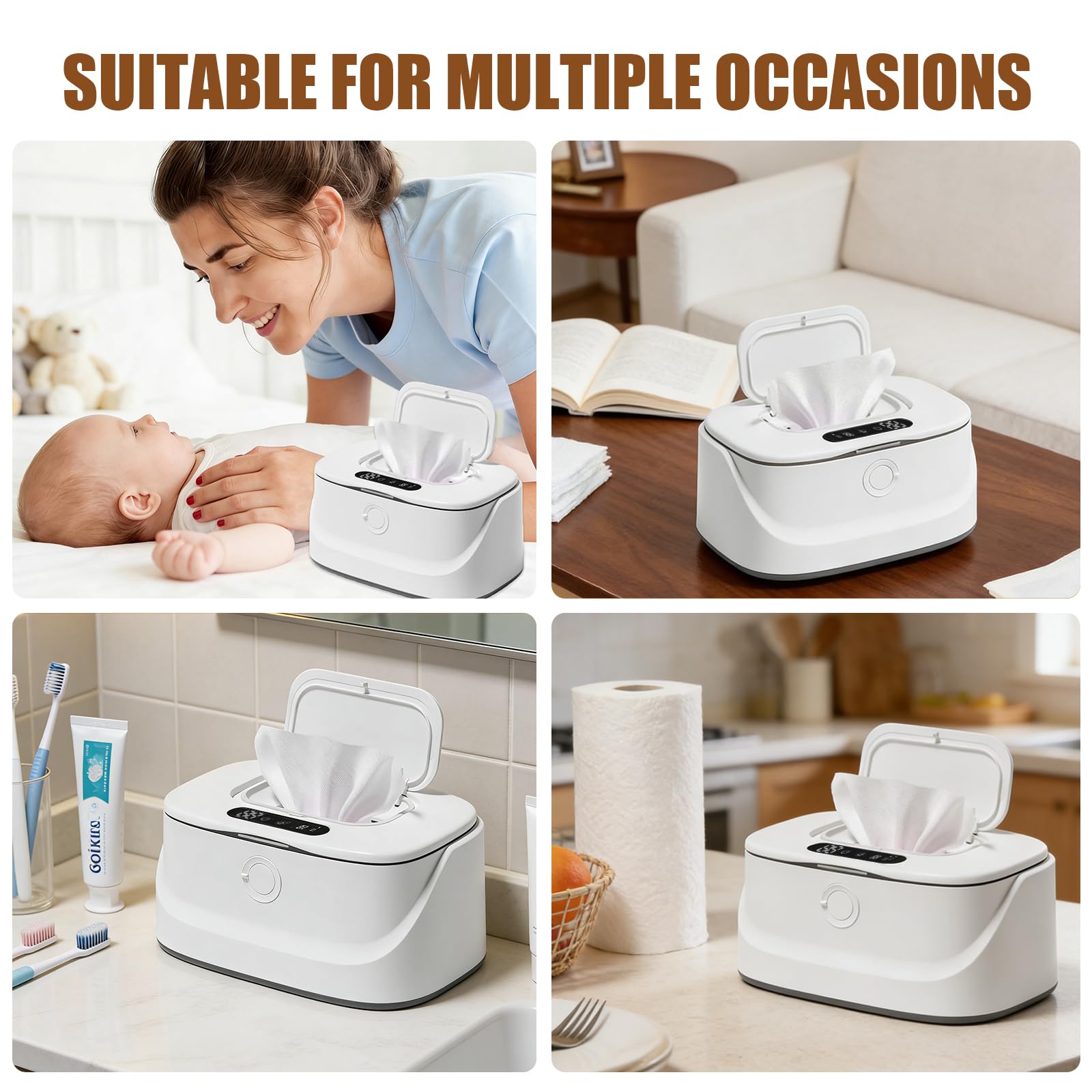 Baby-Feuchttuchwärmer, 3 Heizstufen & Nachtlicht, USB-C Baby Feuchttücher Heatsbox Schnell Erwärmender Feuchttücher Wärmer, Tragbarer Wipes Heizbox für Auto, Babyzimmer, Reisen (22×14×11 cm)
