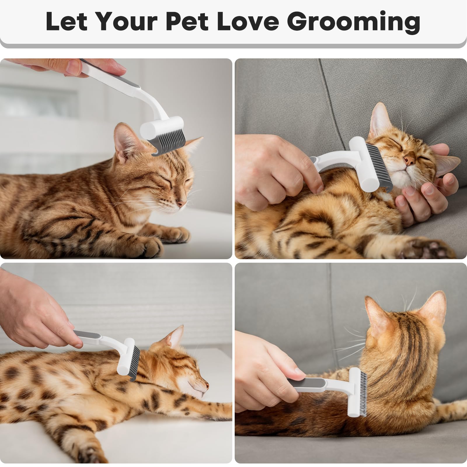 Cepillo de gato para gatos de pelo largo, cepillos para gatos de interior, aseo y desprendimiento, cepillo para desenredar gatos, peine para quitar el pelo suelto y el pelo mate, rastrillo de aseo de