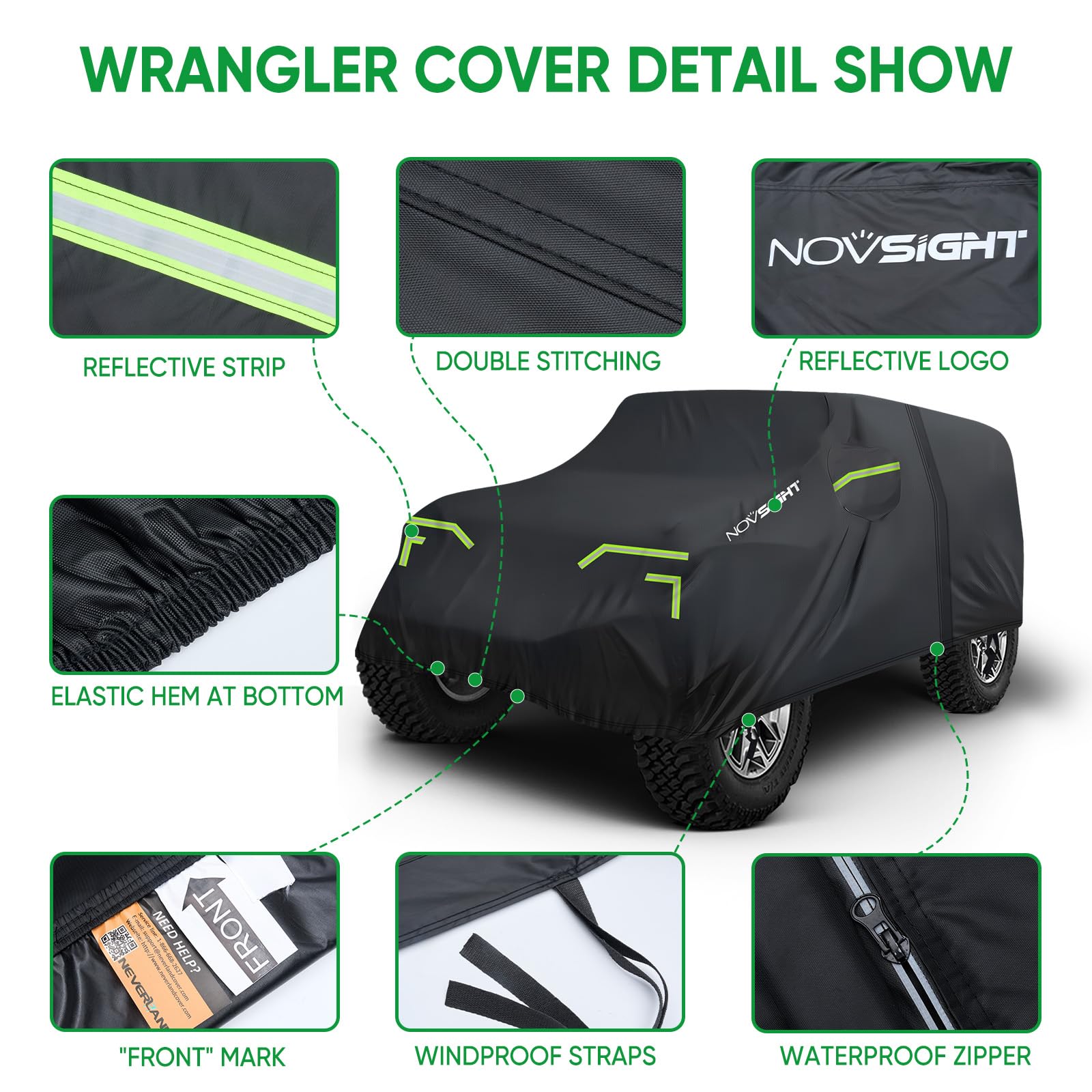 NOVSIGHT Car Cover for Jeep Wrangler 4 Door - Waterproof All Weather Outdoor Cover 2007 2025 JKU JL — view 5