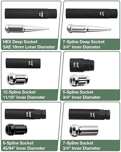 Miniatura 3 de glorider Juego de llaves de tuerca estriada de 8 piezas, juego de llaves de tuercas métricas SAE, enchufe universal para quitar fácilmente 5, 6, 7,