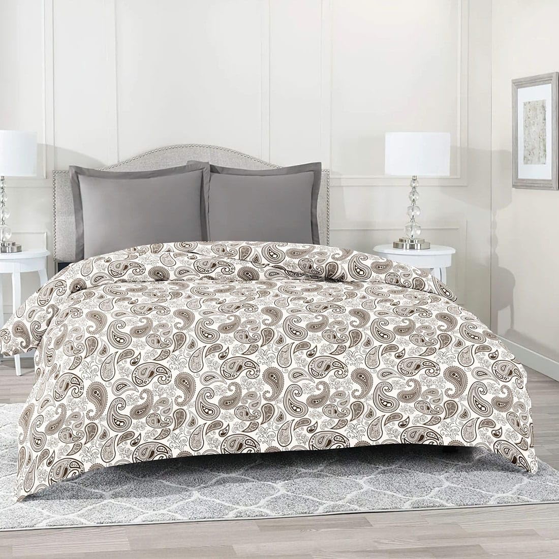 AURAVE Printed Cotton 144 TC Duvet Cover - Brown-image-14