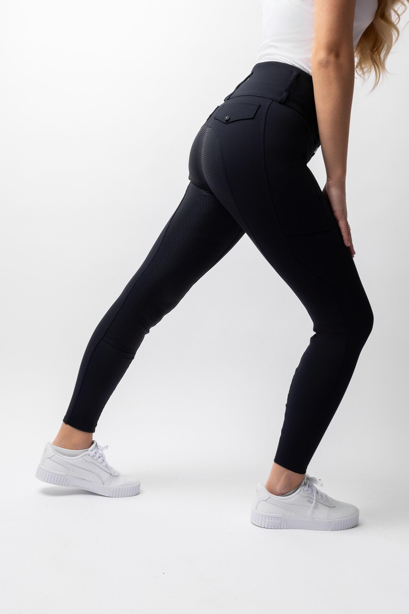 HORZE Damen Vollbesatz-Reithose Leonie – Bequeme Reithose mit Silikon-Grip, Hohem Bund & Perfekter Passform – blau, 38