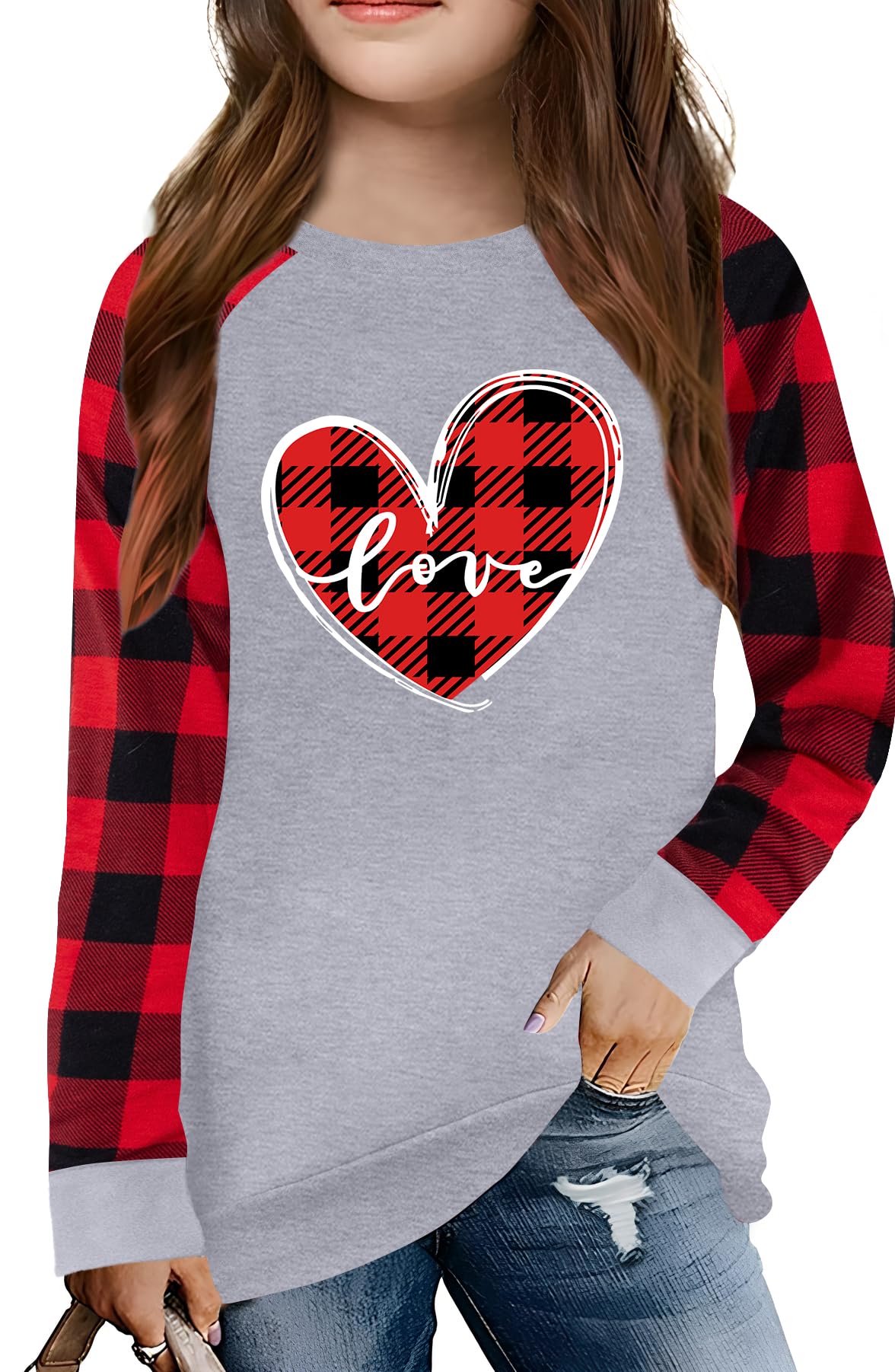 LAZYCHILD Kids Valentine Shirt Girls Valentines Day Shirts Heart Graphic Long Sleeve Striped Tee Tops 5-14 Years