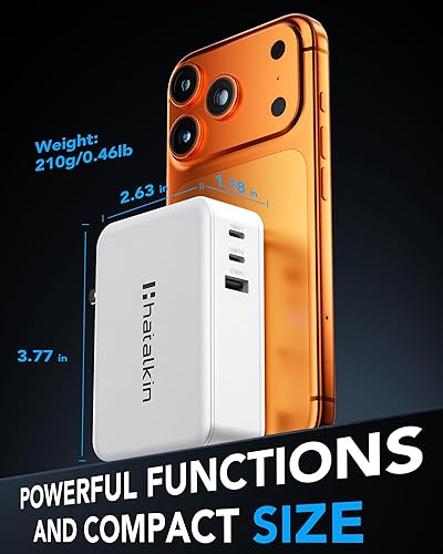 Miniatura 9 de Cargador de 65 W para MacBook Pro, enchufe de cargador de pared retráctil 5 en 1 para iPhone 17, cable USB C PD dual de 3.94 pies y 3 puertos,