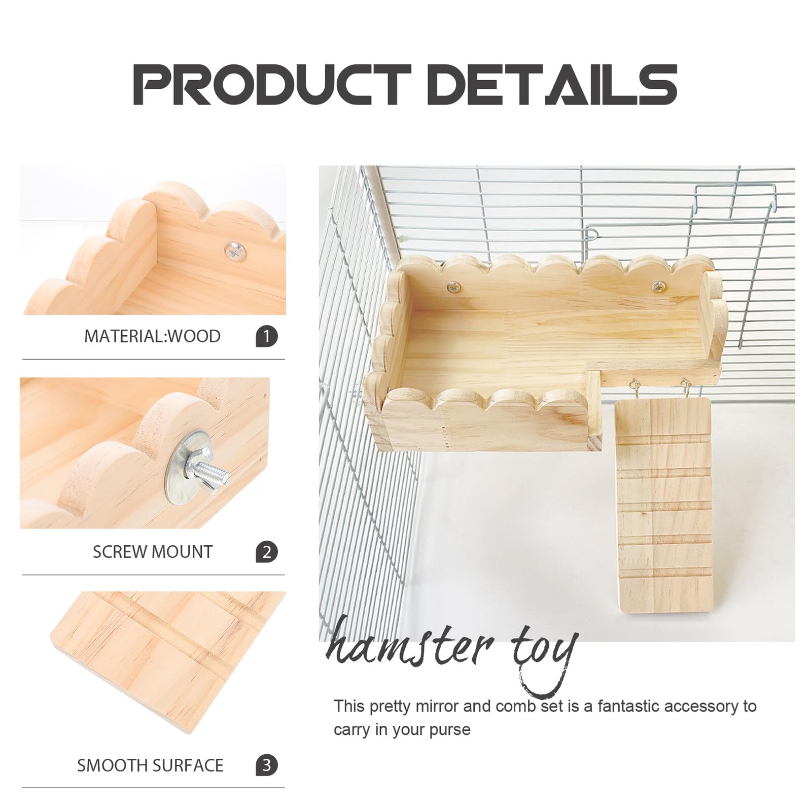 SHINEOFI Plateforme en Bois pour Hamster Échelle, Jouet D’Escalade pour Cage, Grosse Taille, Matériau Solide, Accessoire de Jeu pour Petits Animaux de Compagnie, Adapté aux Hamsters