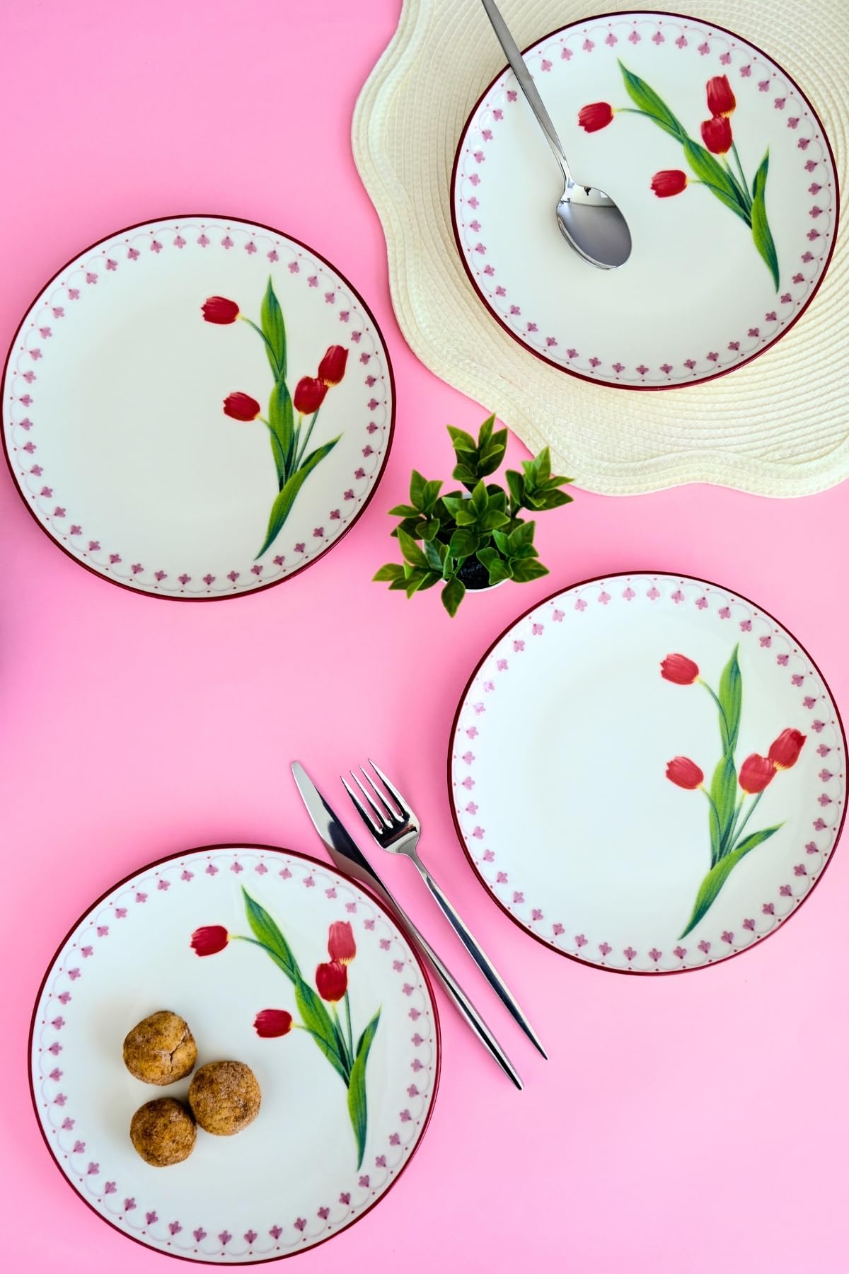 Tabakevi Tabak Evi Porselen Lale Tuval Pasta Takımı Rimli 20 Cm 4 Kişilik 4 Parça Tvl4Ptprs1160