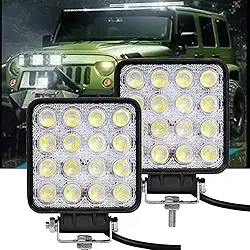 Kit 2 Farol De Milha 16 Leds 48w 10V / 30V Quadrado Branco Frio Auxiliar Automotivo Universal Veiculo, Moto Carro Troller Barco Caminhão Ônibus Off road - Não é o modelo Slim