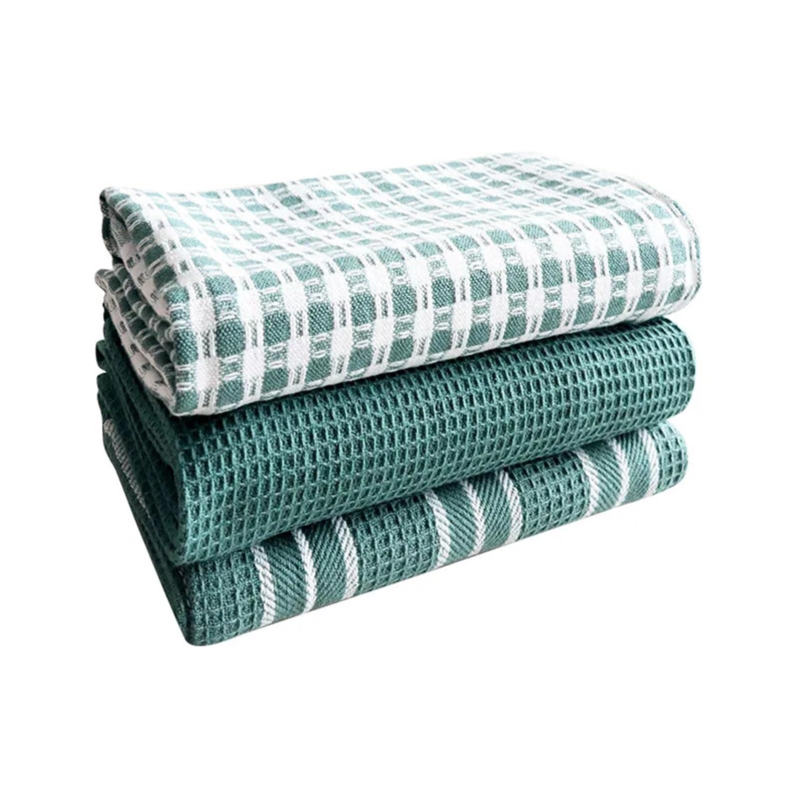 FGUJSUR Tea Towels 3pcs Home Kitchen Set Tea Towels Cotton Fabric Napkins Absorbent Towel(Green 1set)