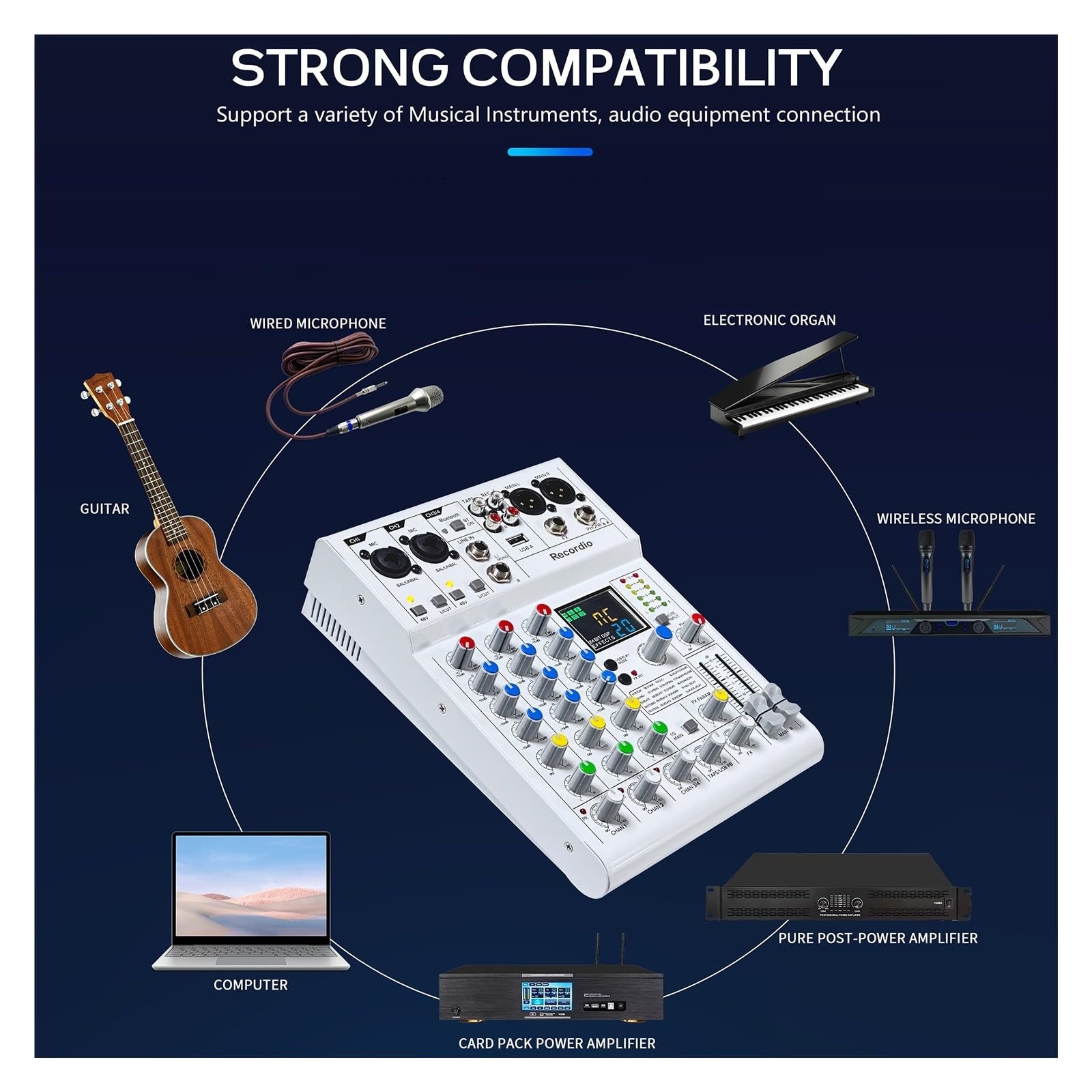 Mezclador Multifuncional De 4 Canales, Interfaz De Audio, Miniprocesador De Audio For Podcast De Estudio
