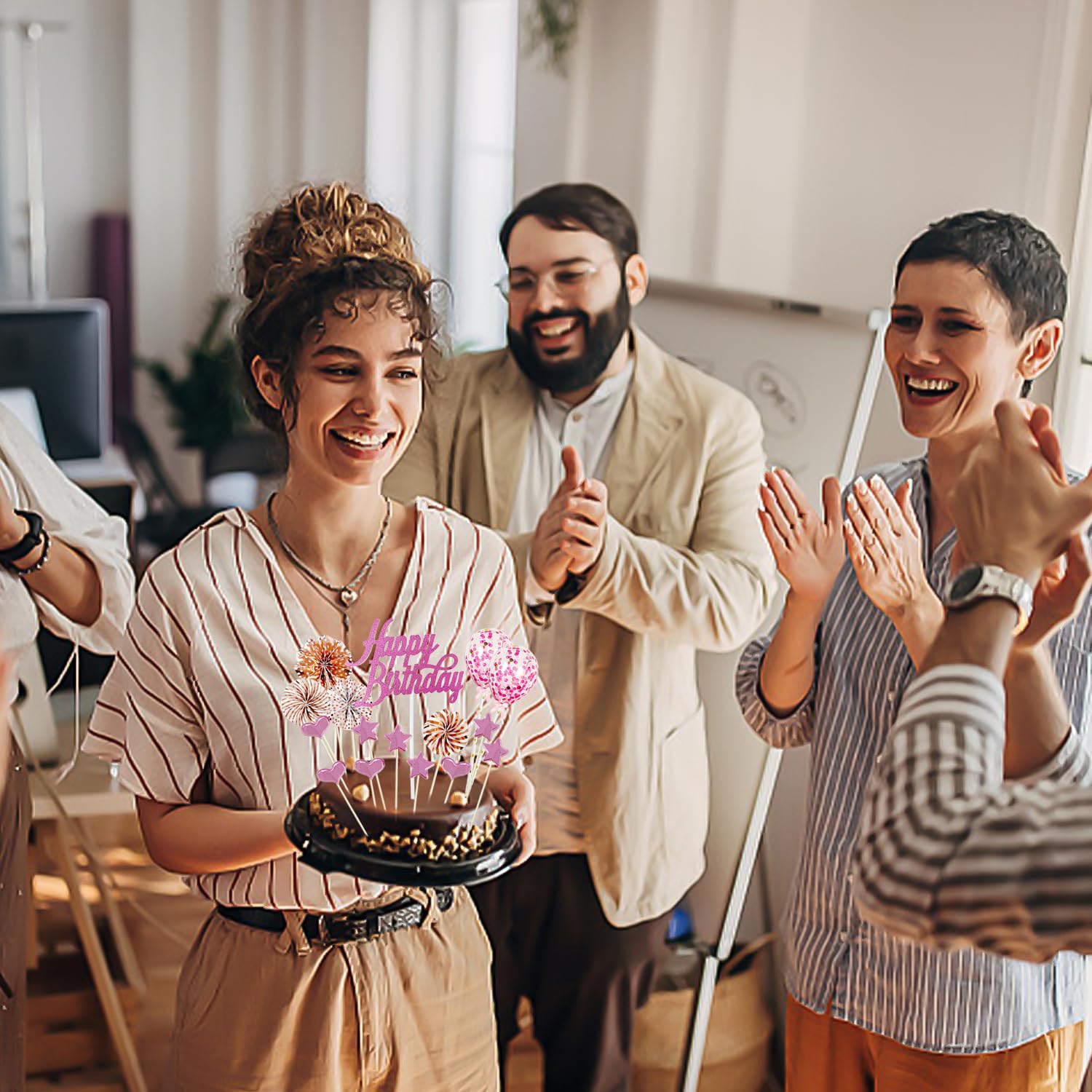 Lot Décoration De Gâteau D'anniversaire En Or Rose 17 Pièces Avec Ballons étoiles Joyeux Anniversaire Accessoires Festifs Fête Fi