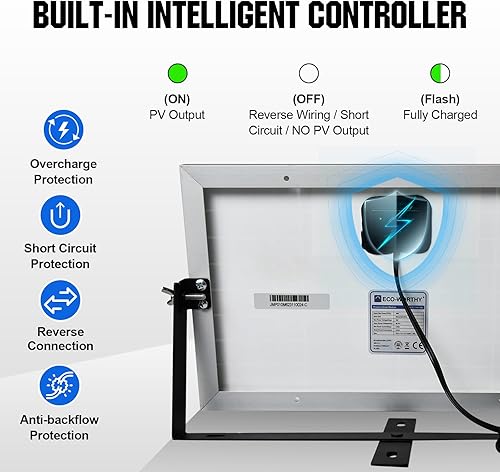 Miniatura 3 de ECO-WORTHY Mantenedor de cargador de batería solar de 10 vatios y 12 V panel solar de 10 W + controlador + soporte de montaje ajustable + cable de