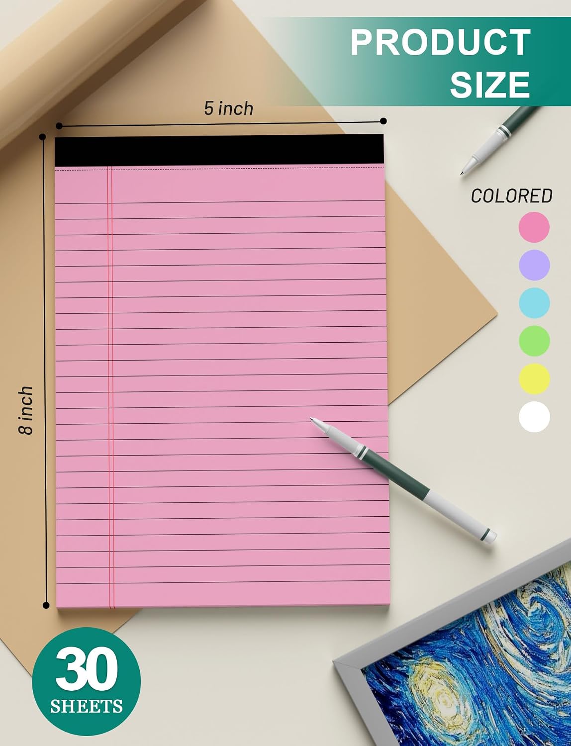 12 Pack Legal Pads 5x8 in Colorful Note Pads for Writing Small NotePads 5x8 image 2