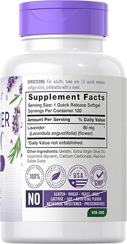 Miniatura 2 de Carlyle Pastillas de lavanda | 80 mg | 120 cápsulas de gel suave | Fórmula calma y sin somnolencia | Suplemento sin OMG y sin gluten