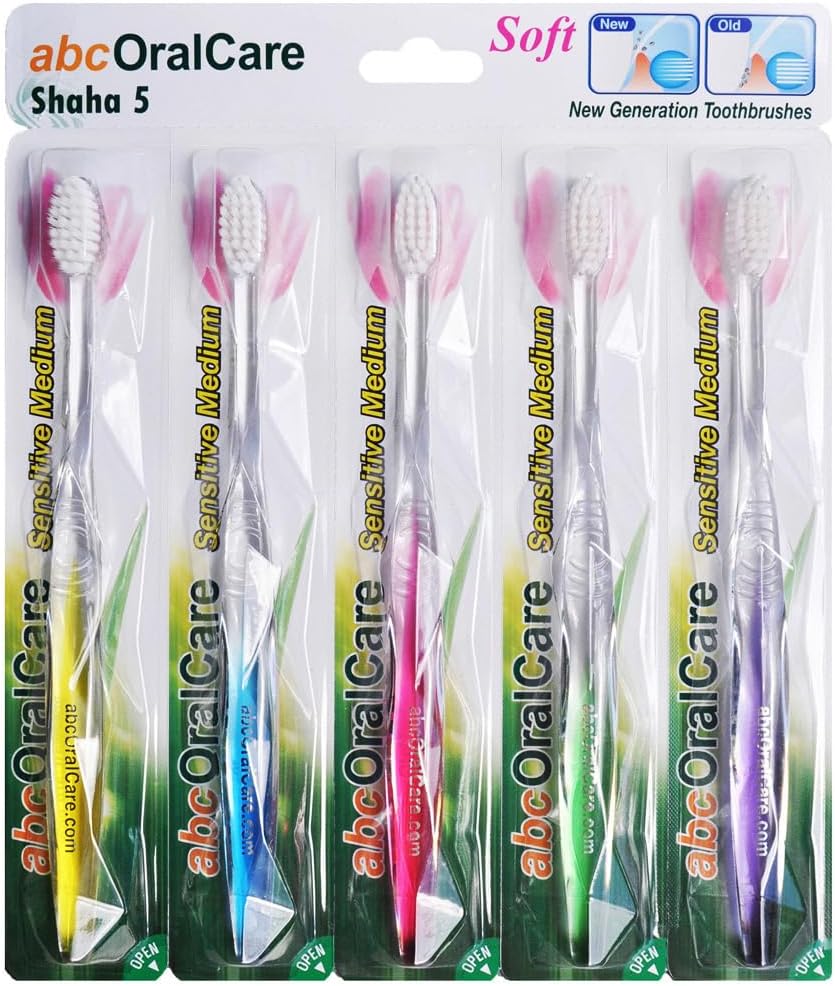 Shaha 5 toothbrush, New Generation US Patented, Non Nylon, Tapered, Soft and Ultra fine bristles โโ Deep penetration pack of 5