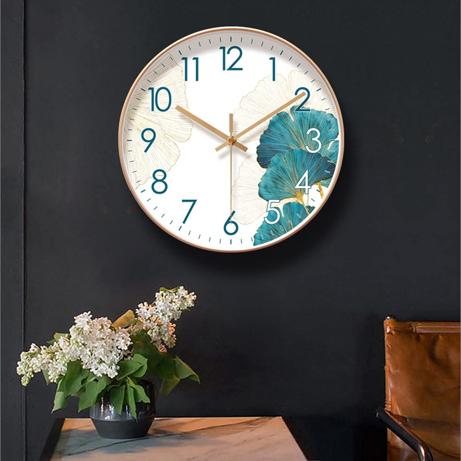 Orologio Da Parete Moderno 30 Cm - Legno MDF Con Motivo Foglia, Silenzioso, Senza Ticchettio, Per Soggiorno E Cucina - 2
