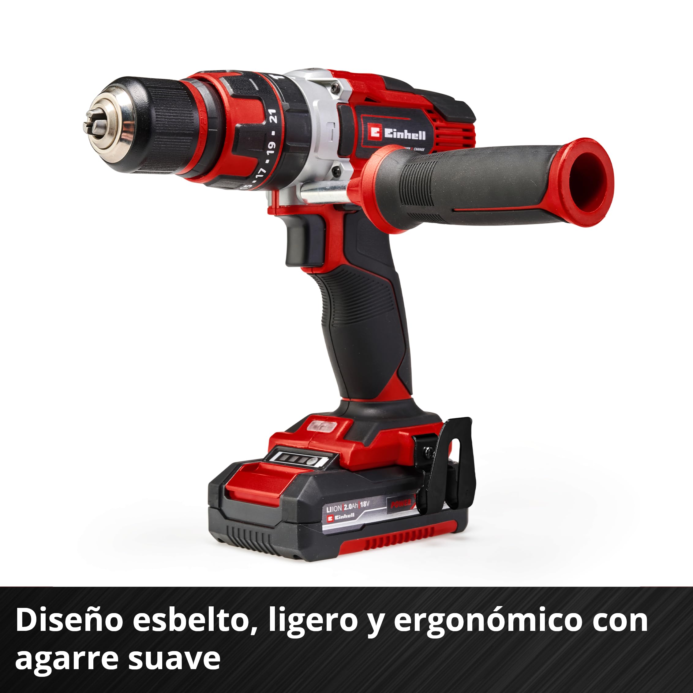 Einhell Taladro percutor sin cable TE-CD 18/48 Li-i (2x2,0 Ah) Power X-Change (iones de litio, incluye función de taladro de percusión, incluye 2 baterías de 2,0 Ah PXC, cargador y maletín)