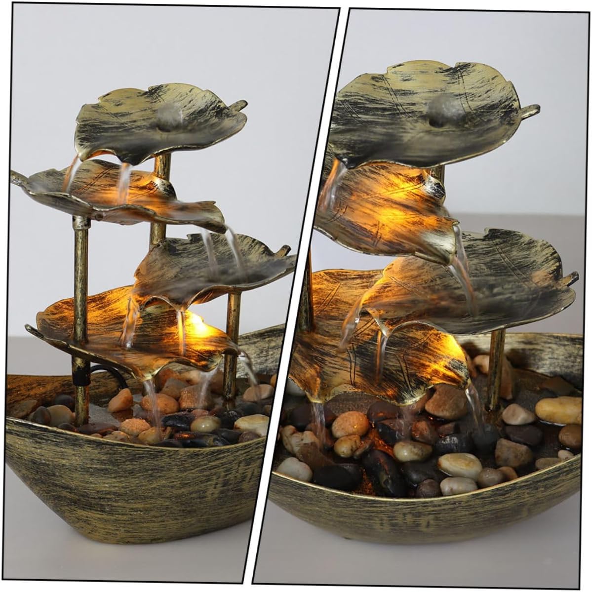 Creative Lotus Leaf Ingot Tabletop Fountain with Flowing Water Landscape Effect LED Ambient Night Light Material for Home Office Desk Decoration
