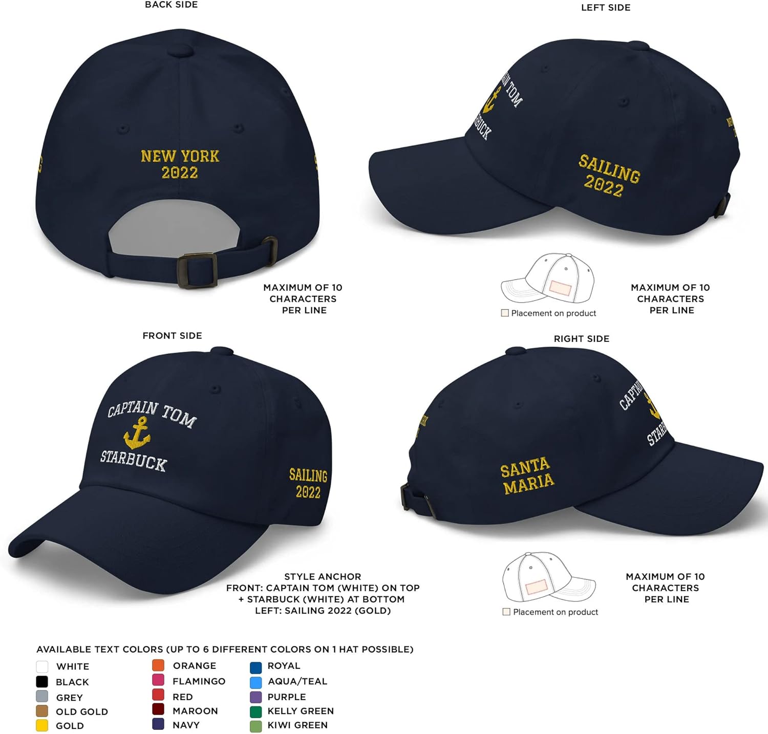 Captain Cap Embroidery, Skipper Custom Baseball Caps, Customize Your Captains hat, Embroidered Captain Boat dad hat,Baseball Cap Navy