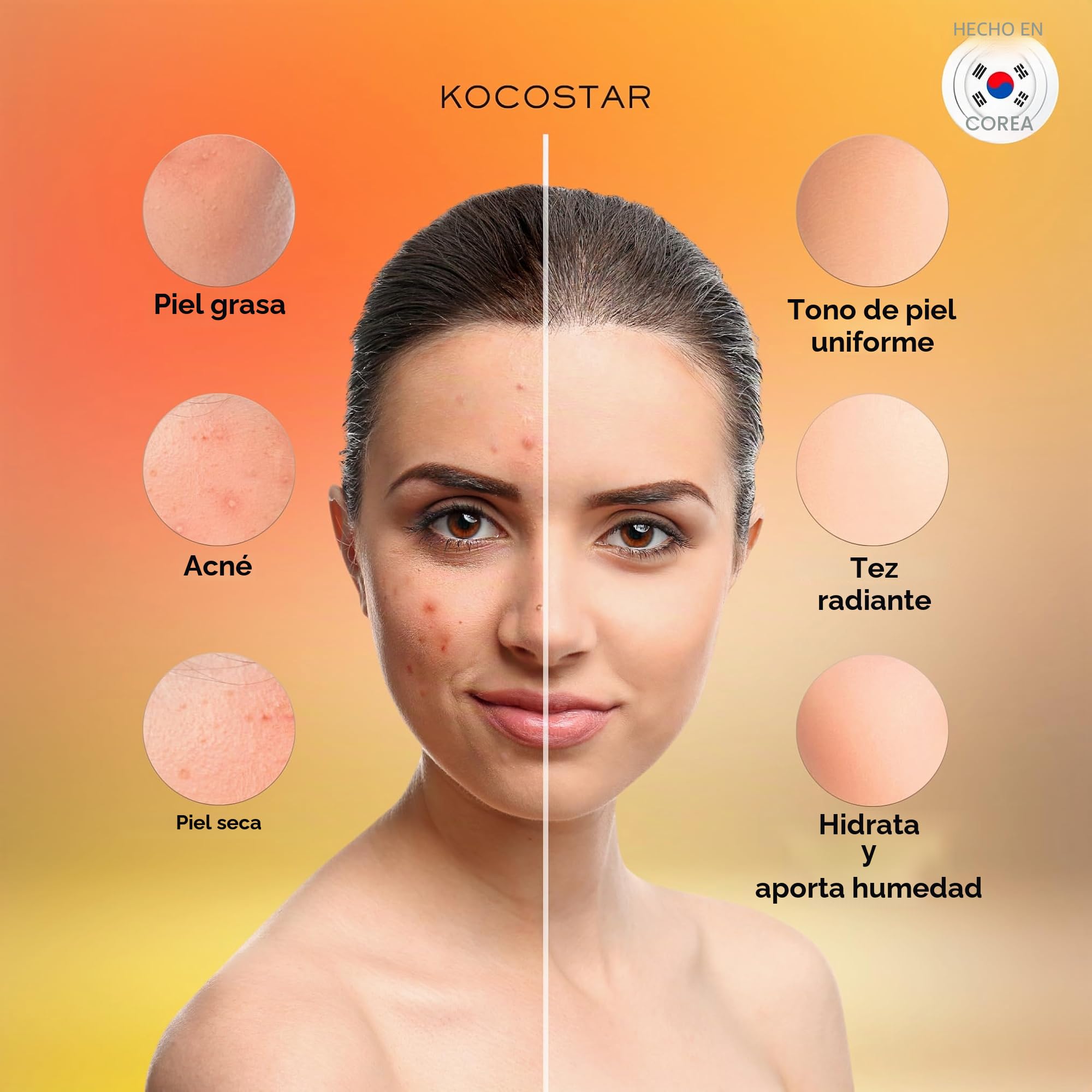 Kocostar I Caja 10 Unidades Vitamin Happy Mask I Mascarilla Facial Coreana I Con Vitaminas C y E y Antioxidantes I Protege Contra Radicales Libres y Fotoenvejecimiento