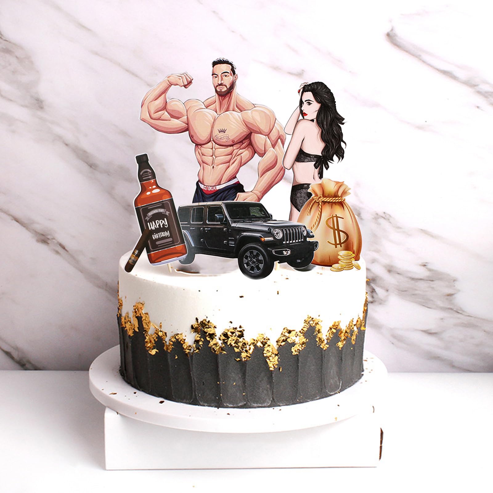 Pakket van 5 gespierde man taartdecoratie verjaardag, gelukkige verjaardagstaartdecoratie, taarttopper verjaardag, gelukkige verjaardagstaart topper, mannen vrouwen taart gepersonaliseerd