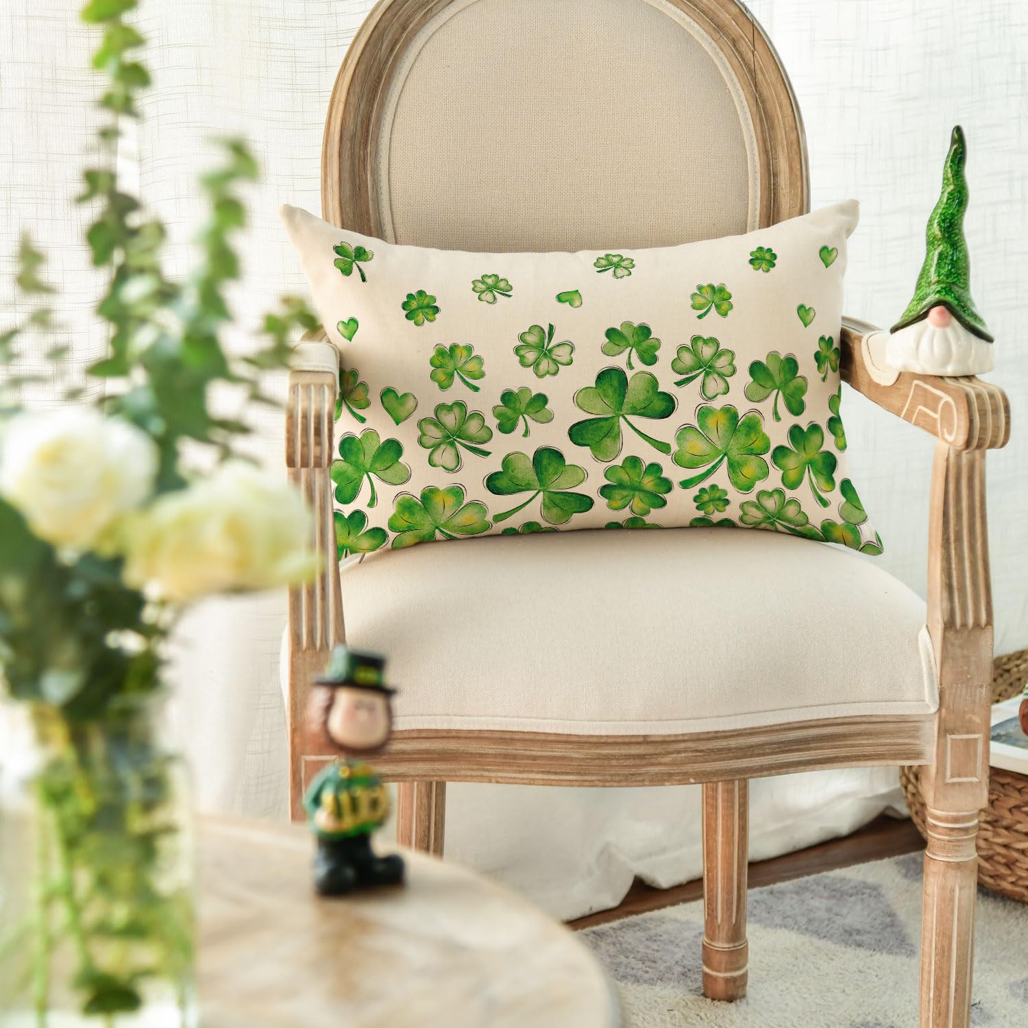 St. Patrick's Day Shamrock Lumbar Pillow Cover – 12x20 Inch Farmhouse Style Couch Throw For Sofa Decor - View #4