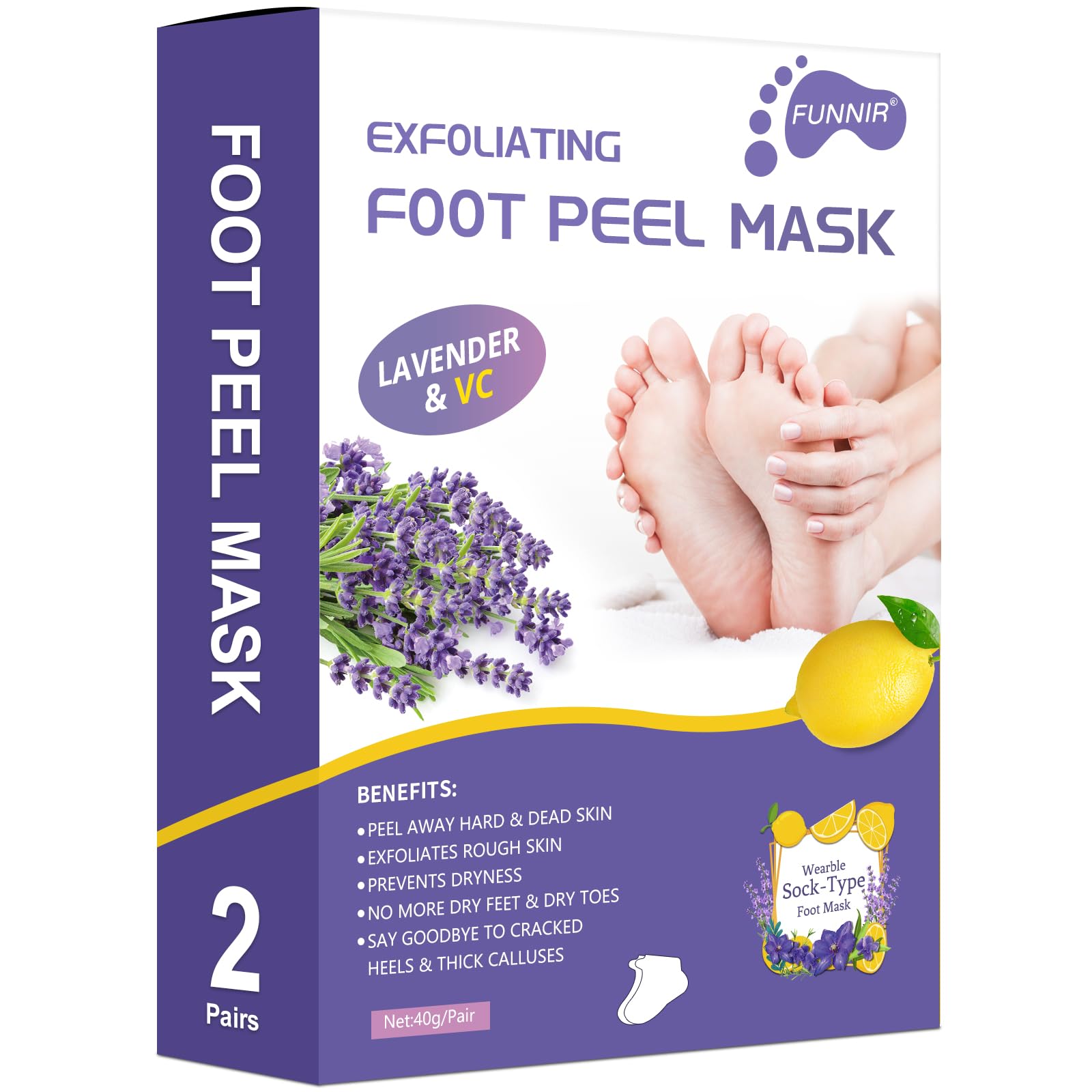 FUNNIR Foot Peel Mask Exfoliant for Peeling Off Calluses, Natural Exfoliator for Callus, Dry Dead Skin, Repair Rough Heels (2 pairs)