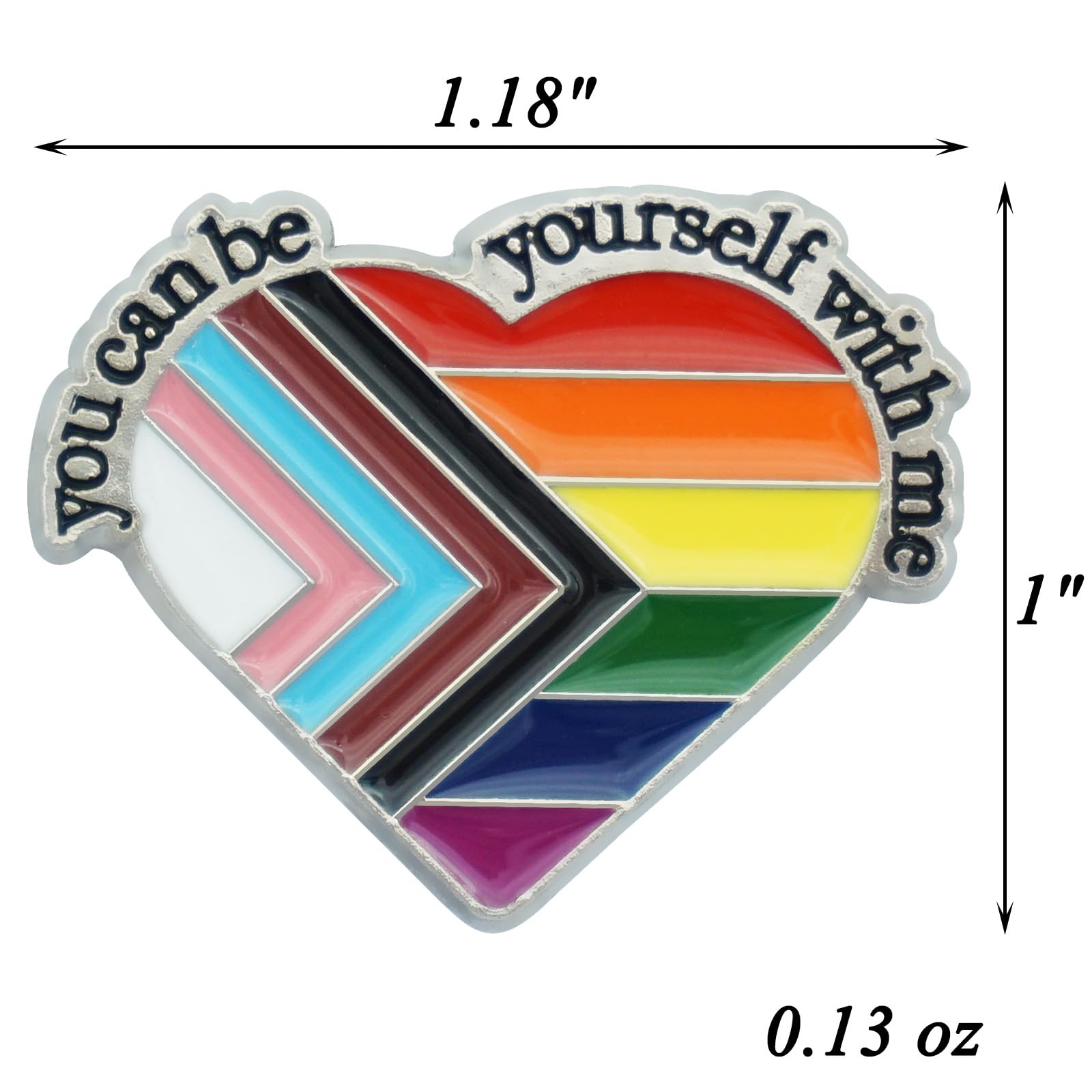 Spilla smaltata con scritta "You can be yourself with me", a forma di cuore irregolare, decorazione per vestiti e borse, Metallo, Senza pietra