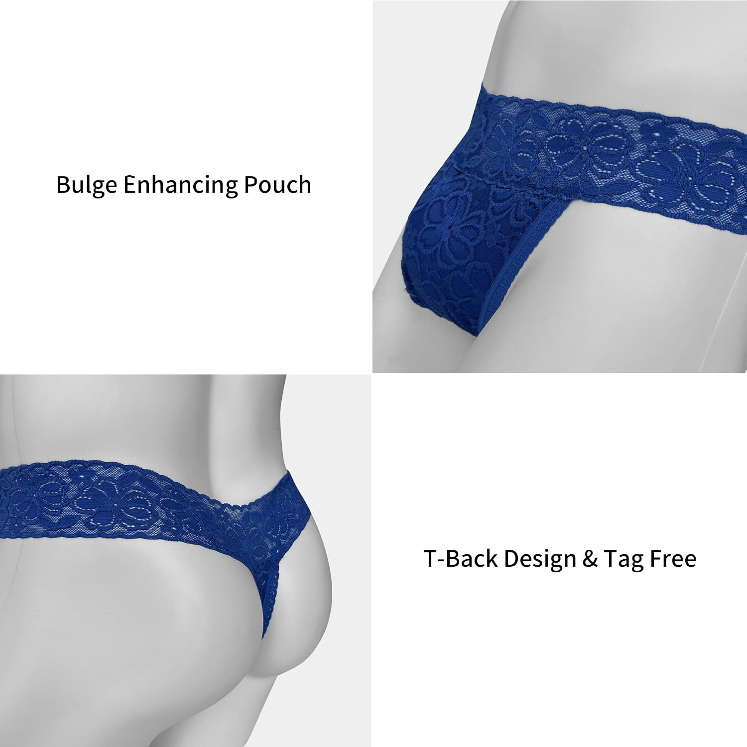 Sexy Floral Lace Low Rise T-back Stretch Thong for Men Daily Wear