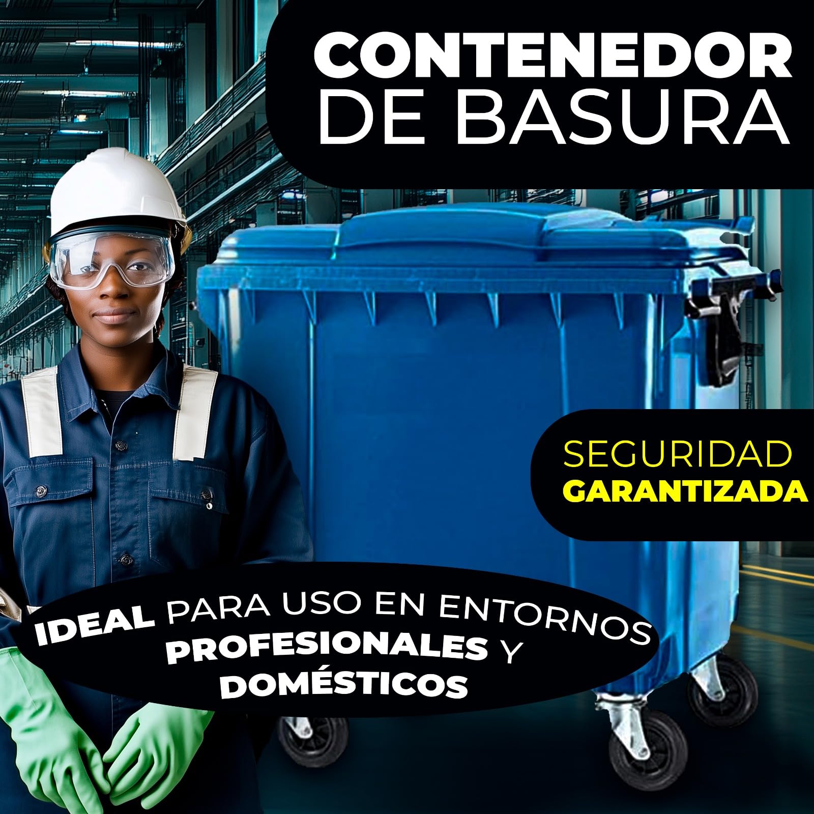 SSI Contenedor de Basura 1100L con Tapa Plana - Diseño Robusto Azul, Ruedas con Freno, Desagüe Inferior, Cumple Normativa EN-840, Ideal para Grandes Volúmenes de Residuos y Reciclaje en Exteriores