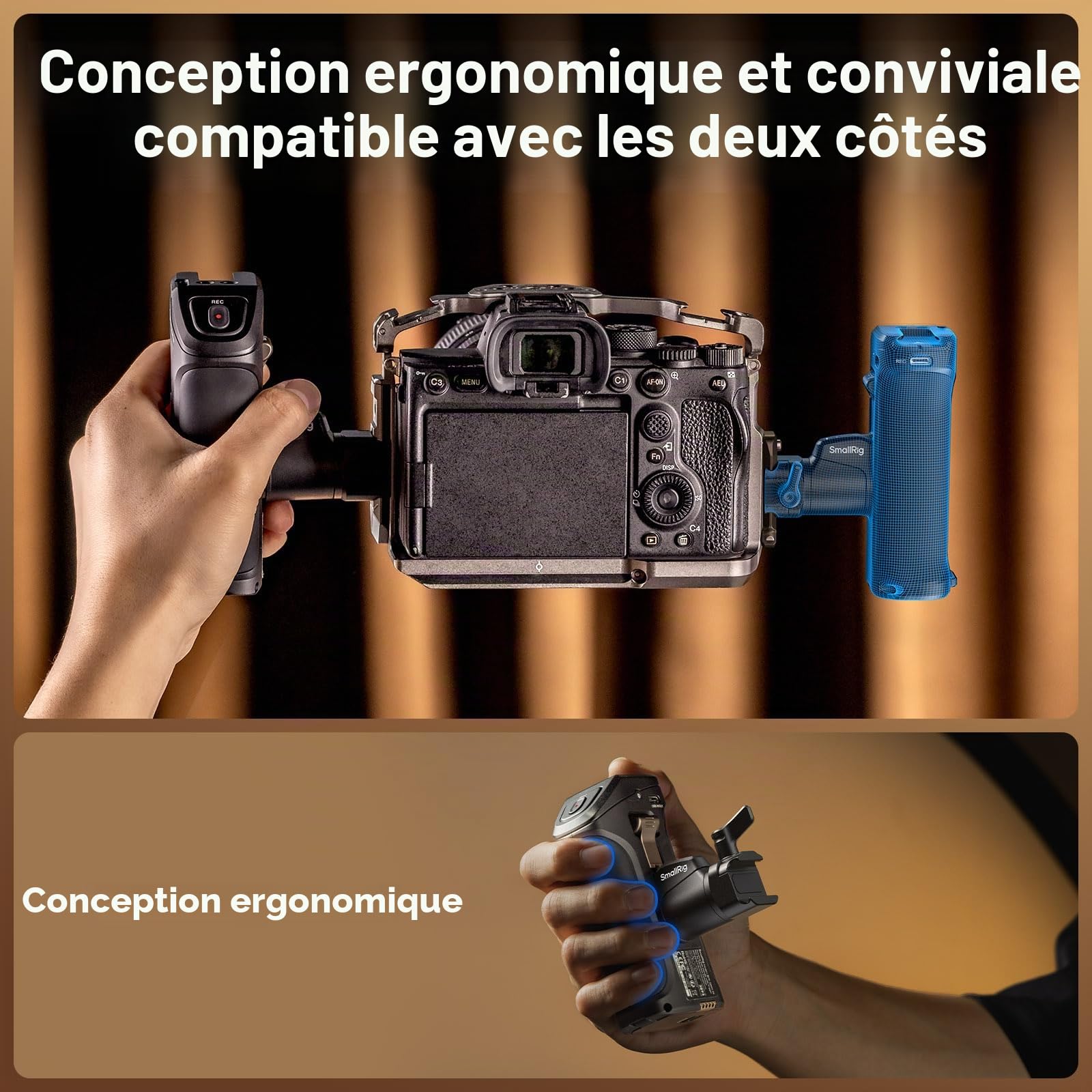SMALLRIG Poignée latérale pivotante avec déclencheur Rec pour Certains appareils Photo sans Miroir, pour Sony Alpha 7 IV/Alpha 7R V / A7 III / FX3 / Alpha 9, Compatible avec Batterie F550/570-3893