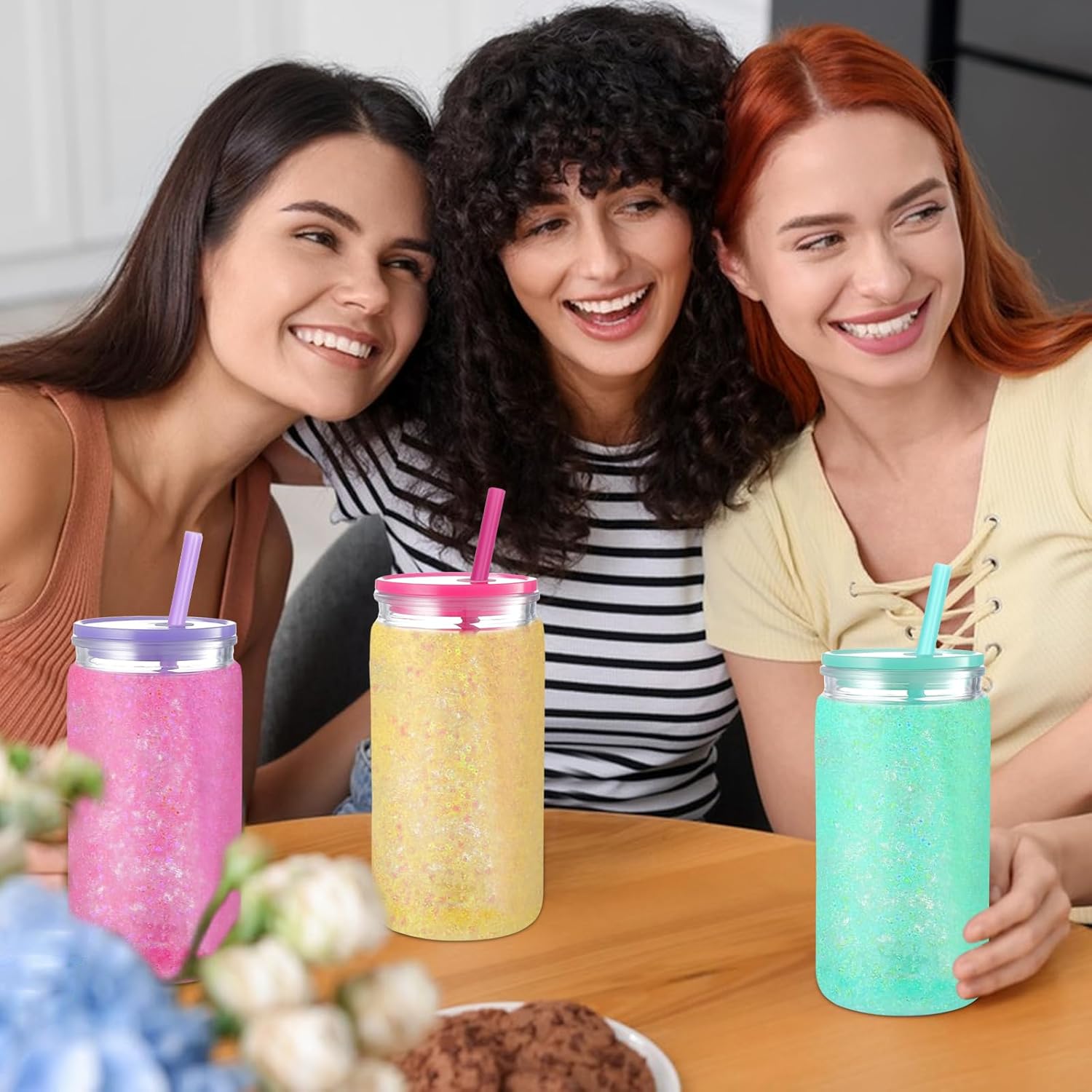 10 Pcs Snow Globe Tumbler Supplies 16oz Pre Drilled Double Wall Clear Cups Kit with Lid and Straw Squeeze Bottle Funnel Tweezer Bent Syringe for DIY Glitter Snow Globe Craft Gift (Colorful) - Image 5