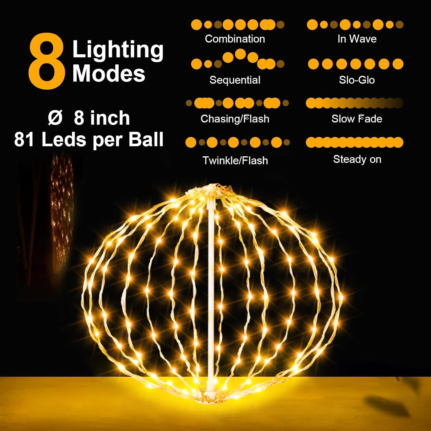 AGOTD Christmas Ball Lights Outdoor, 2 Pack 8 Inch Compress LED Sphere String Lights with Memory Function Plug, Waterproof Globe Lights for Xmas Tree Garden Porch Party Decor (Warm White)