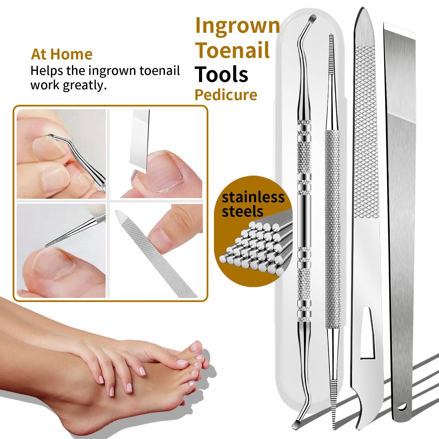 Kit de eliminación de uñas encarnadas, 6 piezas de acero inoxidable, borde recto, oblicuo y curvado, cortadores de uñas para uñas encarnadas, herramienta de pedicura profesional en casa 5