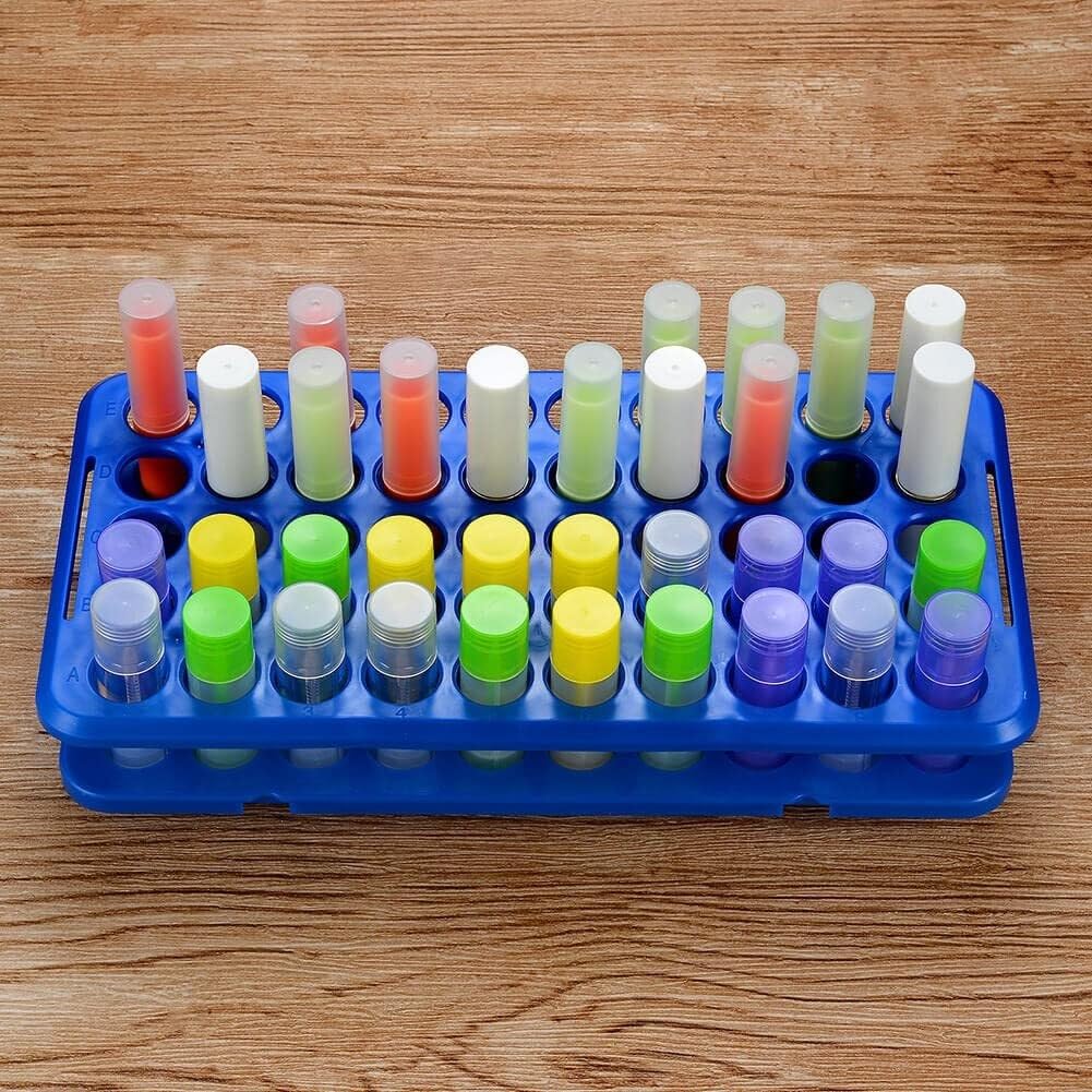Estante de tubo de prueba de acrílico, Estante de tubos ensayo plástico azul, 50 agujeros desmontables for 5/10/15 ml, 9,8x5,1x2 pulgadas