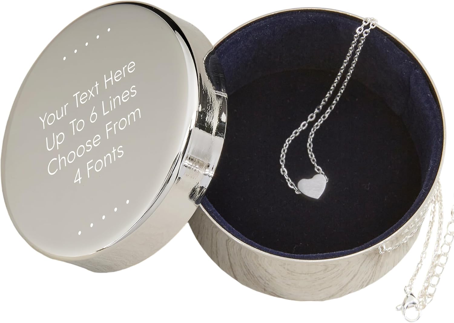 Personalization Universe Write Your Own Personalized Round Jewelry Box Set-Silver Heart Necklace