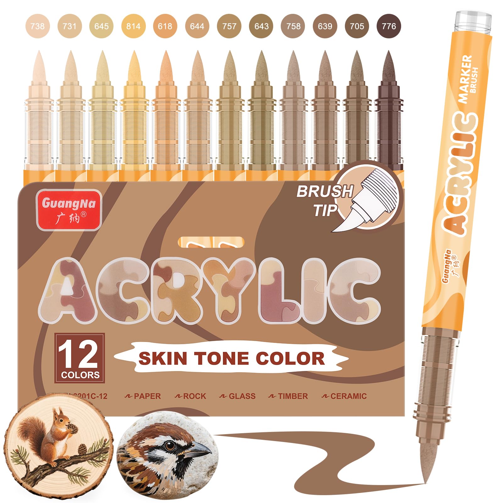 Funnasting Skin Tone Acrylic Paint Pens,Brush Tip Acrylic Marker, Brown