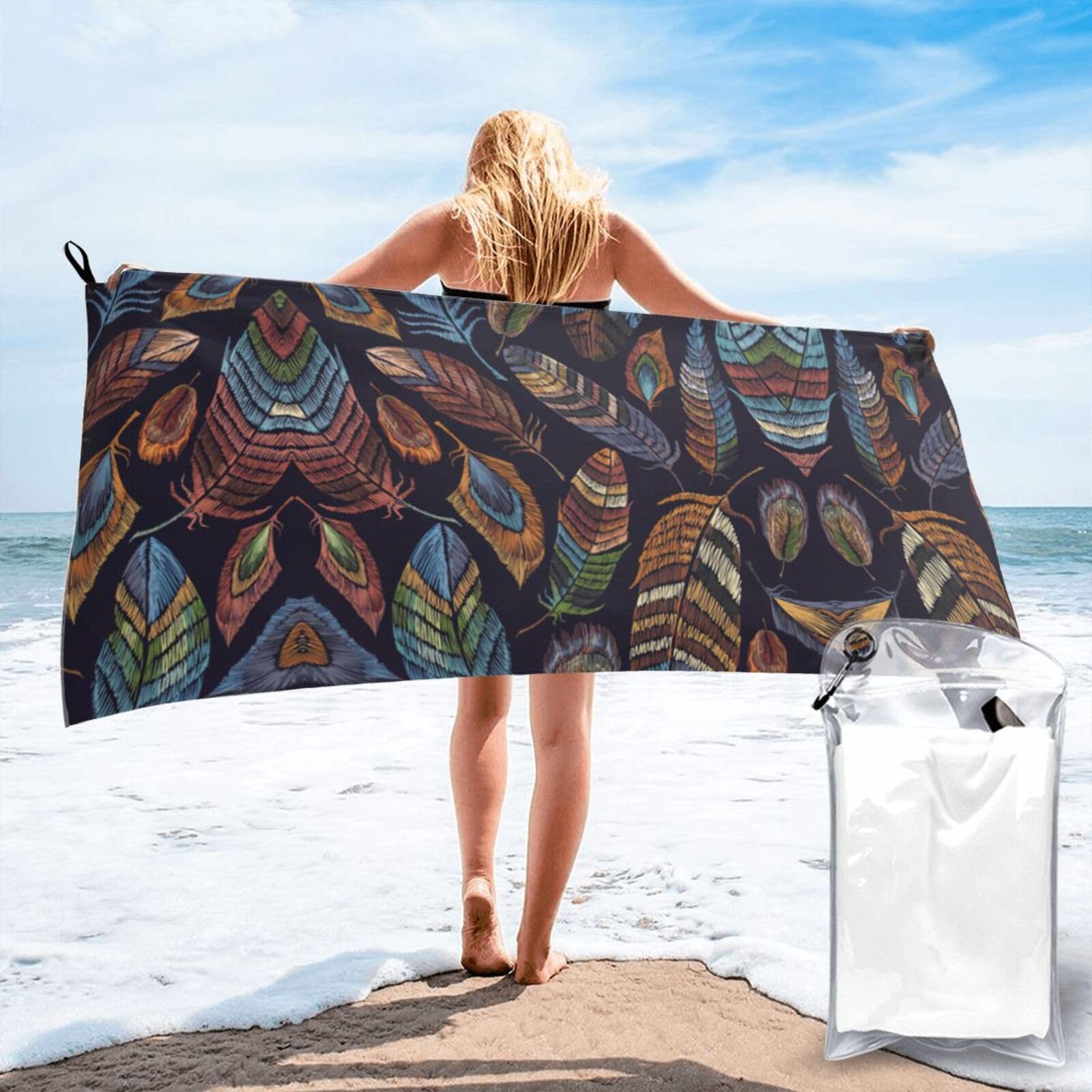 KAPPTYY Peacock Feather Print Quick Dry Towel Bath Shower Beach Wrap For Gym Vacation Adults