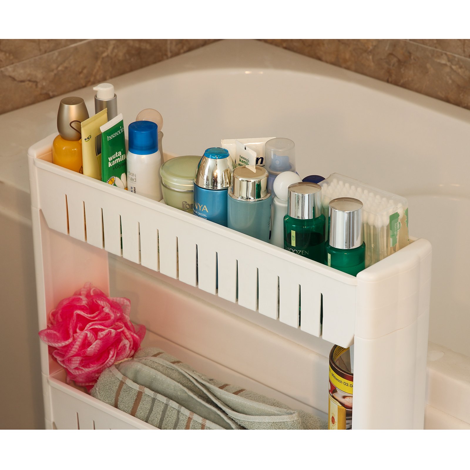 SONGMICS 3tier Slide Out Storage Tower Kitchen Storage Rack Bathroom