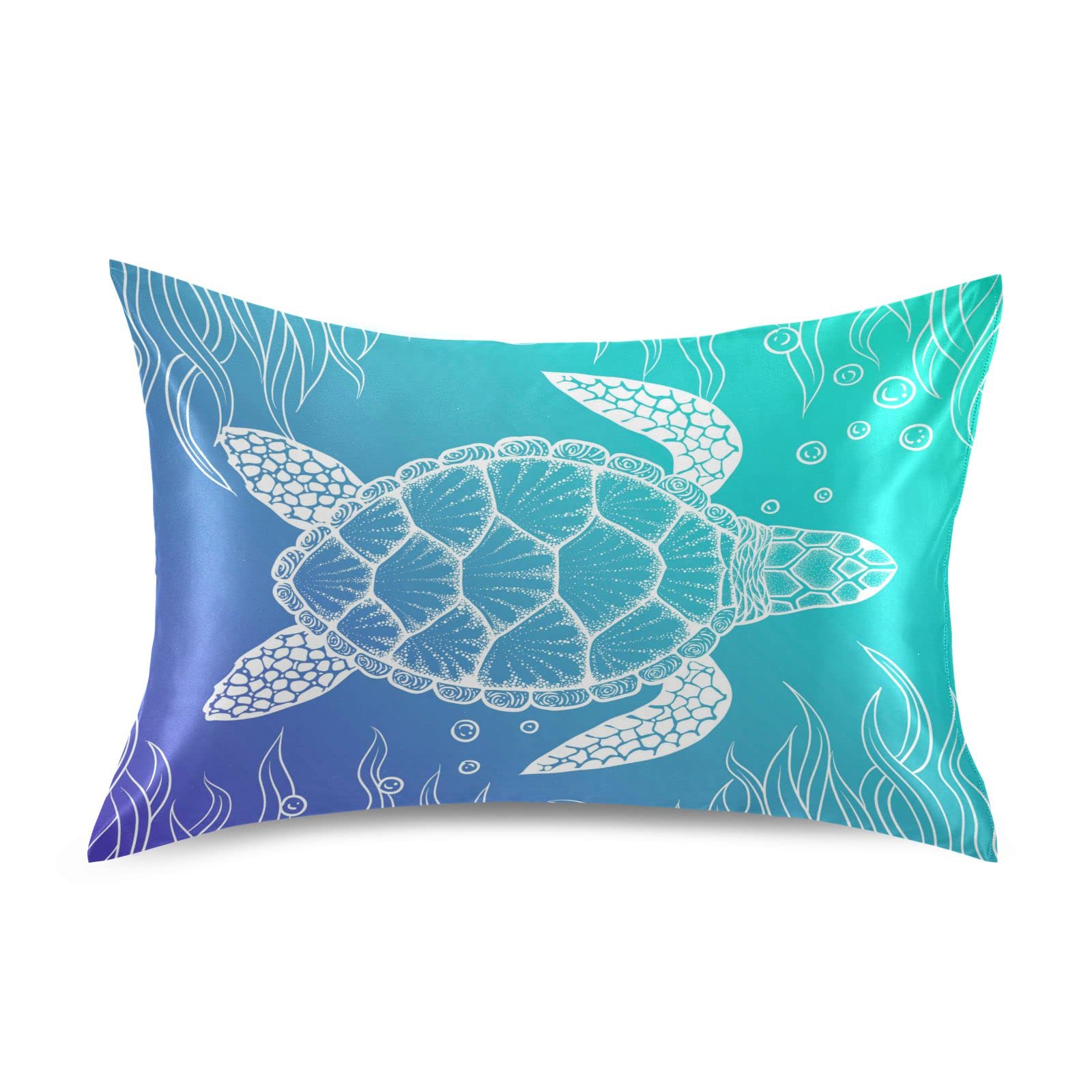 Sea Ocean Animal Turtle Satin Pillowcase, Standard Size Decorative Pillow Covers with Envelope Closure 20x26 inch Silk Pillow Cases for Hair and Skin Protector for Toddler Kids Bed Sofa