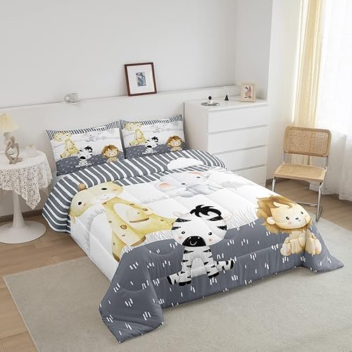 Miniatura 3 de Juego de edredón de animales lindos Kawaii, juego de ropa de cama de león para niños, niñas, mujeres, adultos, edredón de cebra y jirafa, juego de
