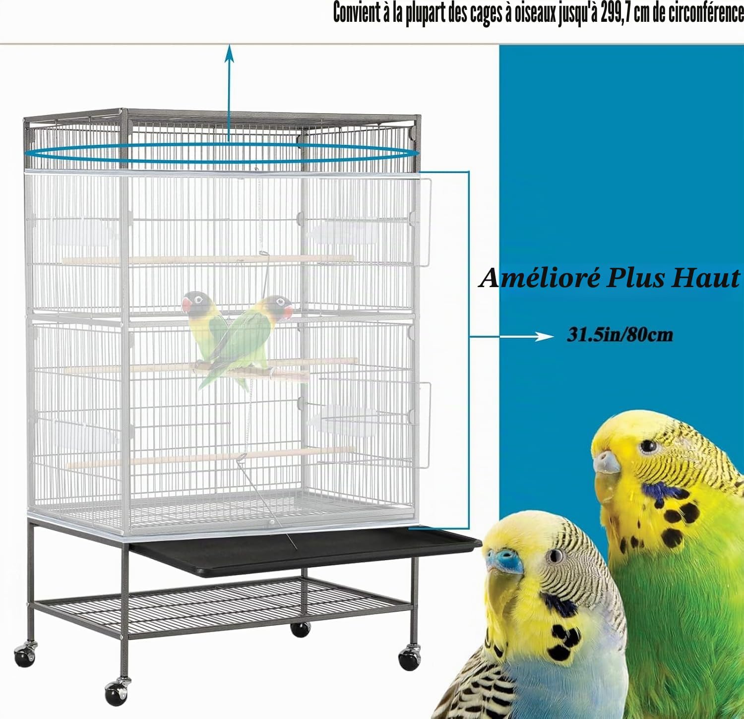 ASOCEA Extra Large Cage À Oiseaux Graines De Recueil De Graines Jupe Garde Couverture de Cage à Oiseaux Filet de Perroquet en Maille de Nylon pour Cages Rondes et Carrées (Blanc, 118*31.5in/300*80cm)