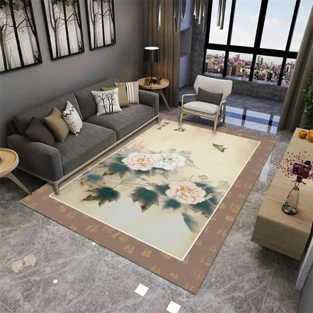 Tapis facile à entretenir vert style chinois 60x100cm idéal contre la poussière du salon