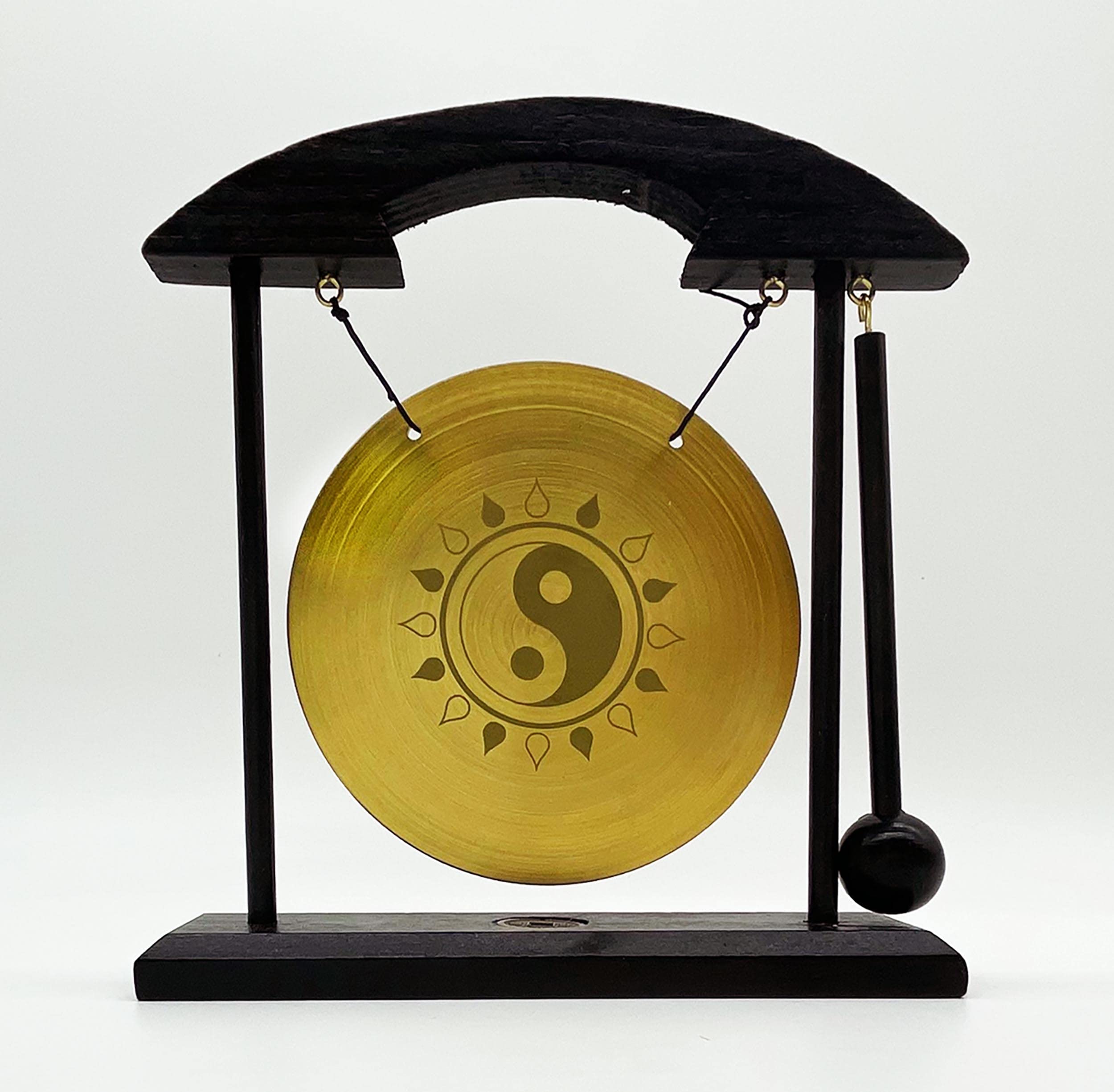 Mose CafoloZen Table Gong - Ying-Yang Water & Fire with Taiji Symbols Makes Clear Sound - for Good Feng Shui Meditation Desk Bell Home Decor Housewarming Congratulatory Blessing Gift