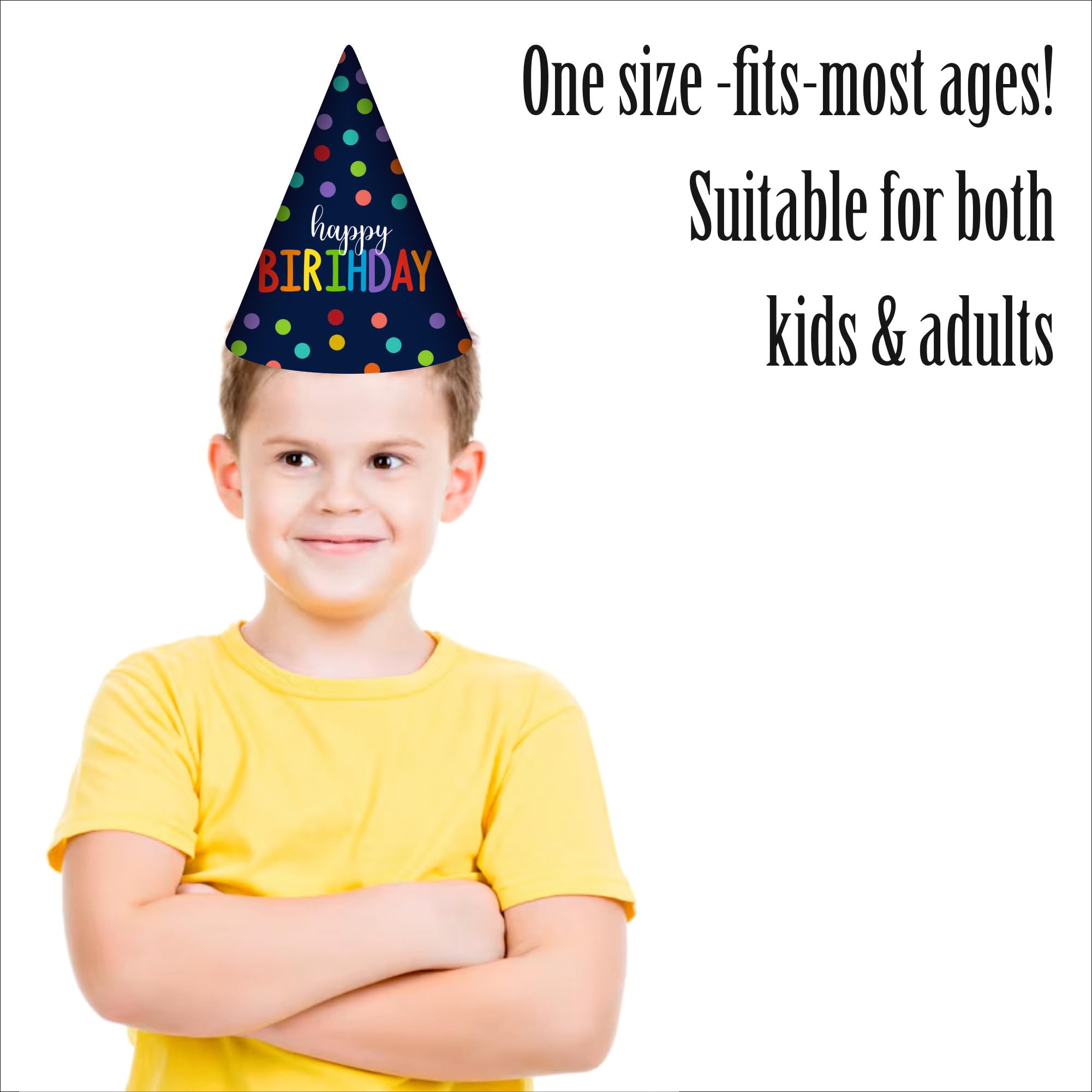Party Baazaar Navy Blue Polka Dot Birthday Caps | Fun Party Hats for Kids & Adults | Blue & White Polka Dot Party Hats (Pack of 10) 2