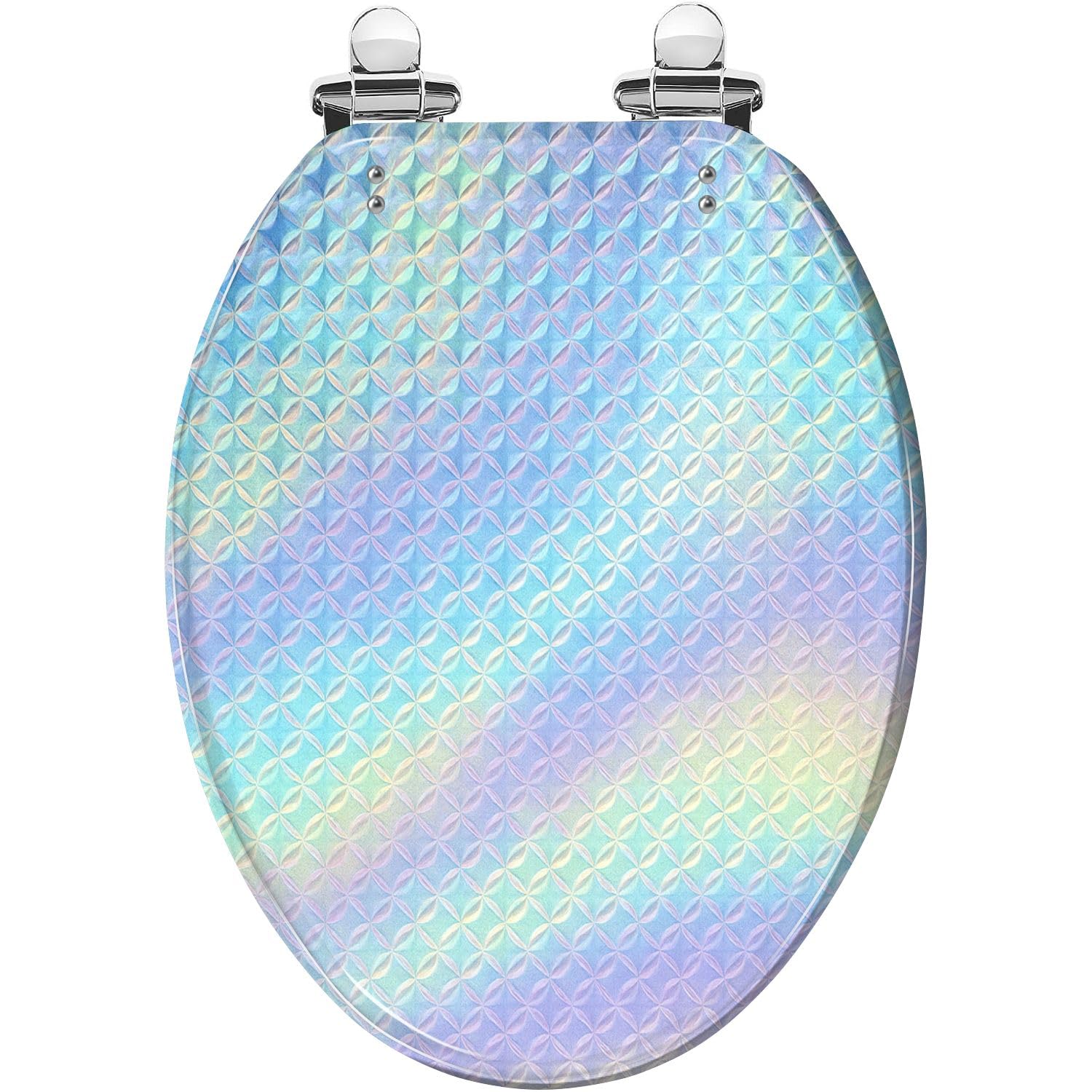 Elongated Rainbow Resin Toilet Seat with Slow Close Lid and Quick-Release Hinges(Multi8,18.5x14.5)